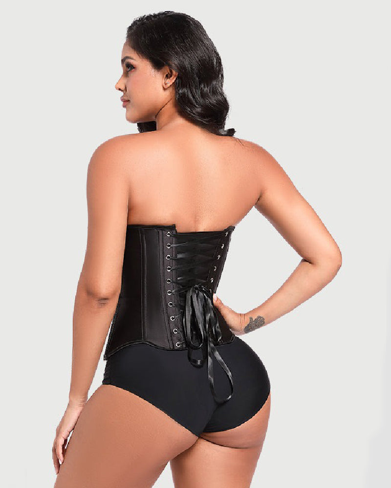 Shapshe® Women's Satin Lace Up Boned Corset Top Overbust Side Zipper Waist Trainer - By Qivii