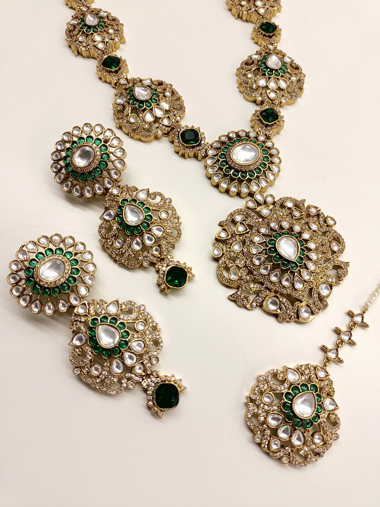 Roma Green Kundan Polki long Necklace Set