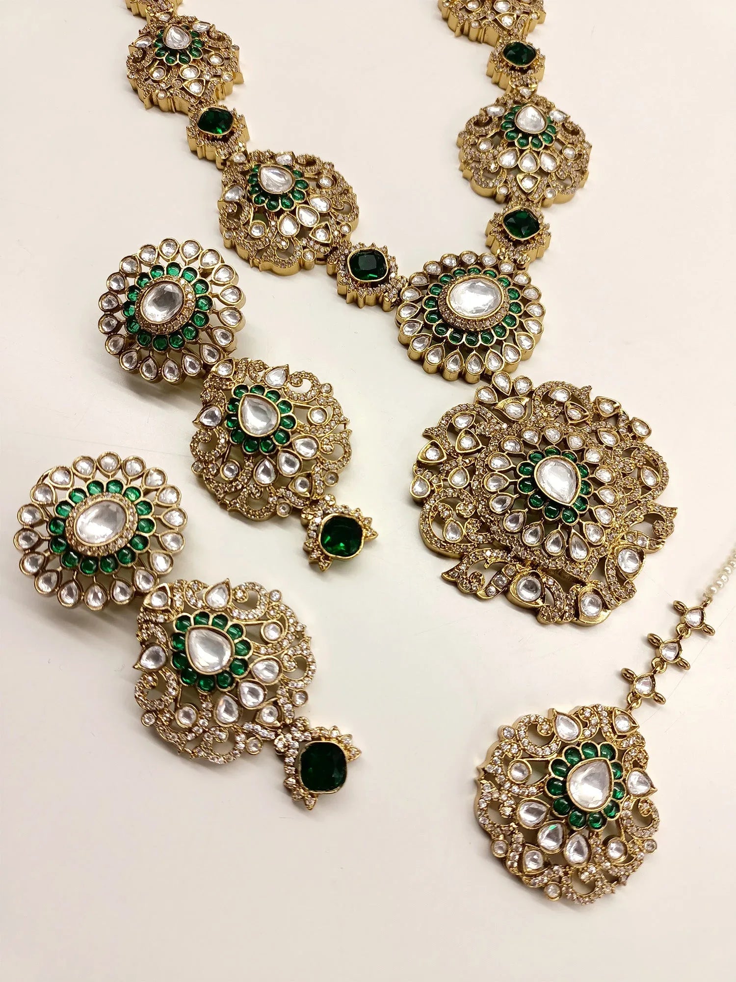 Roma Green Kundan Polki long Necklace Set