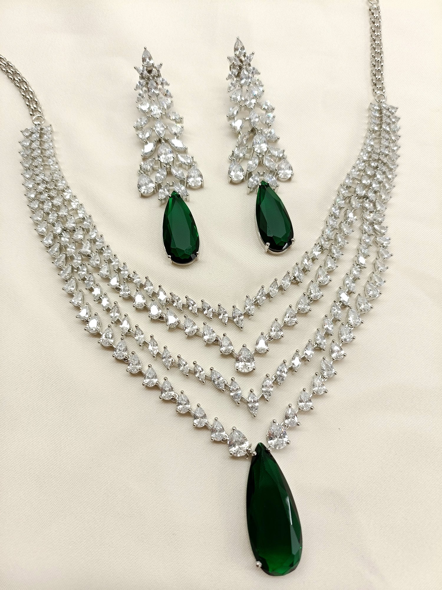 Gorgeous American Diamond Necklace Set featuring Silver Plated Brass Metal Chain and Sparkling American Diamonds, perfect for any occasion, adding a touch of glamour and sophistication to any outfit, crafted with high-quality and durable materials
