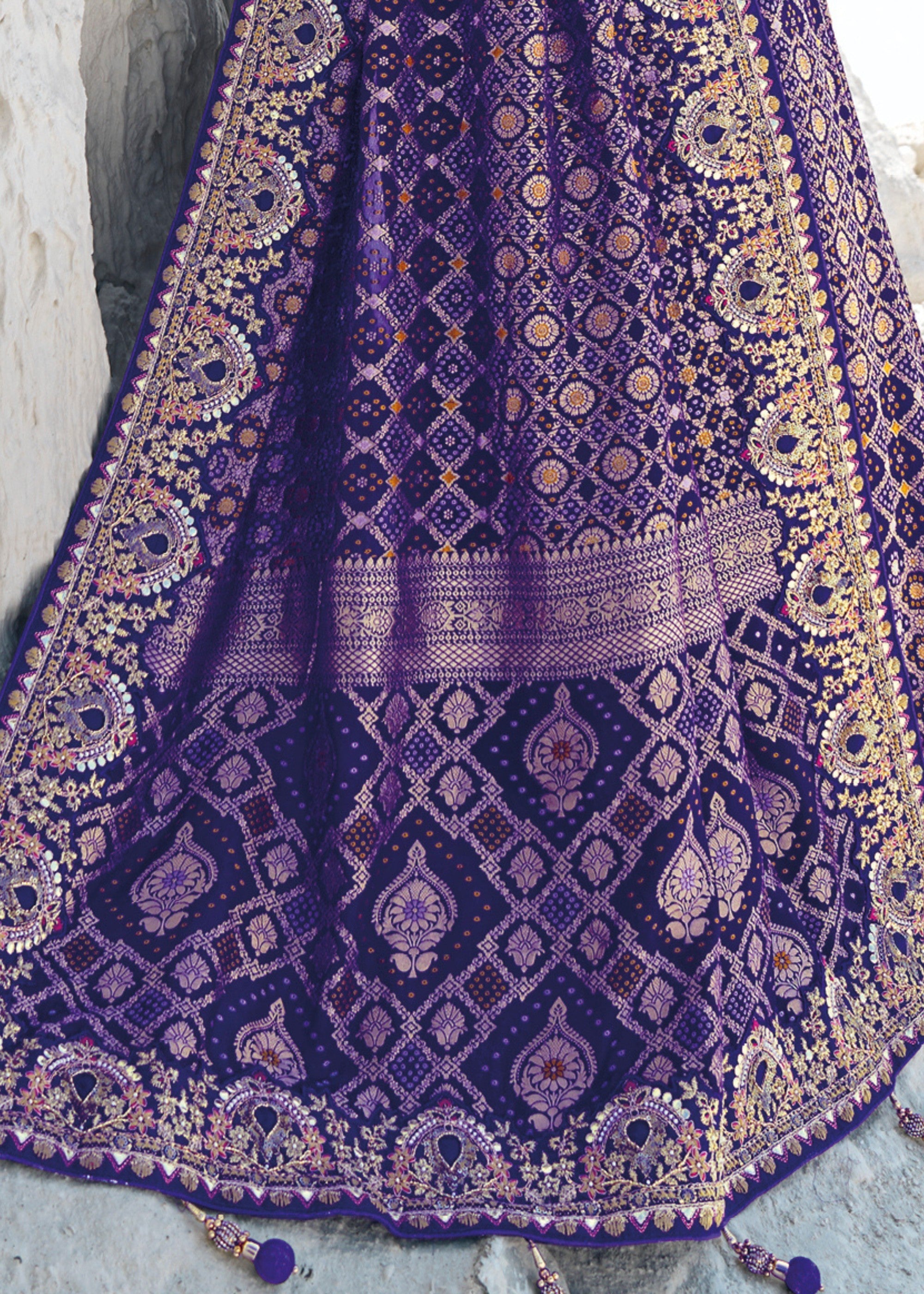 Berry Blue Pure Georgette Bandhani Patola With Zari Weaving Heavy Work Saree - qivii