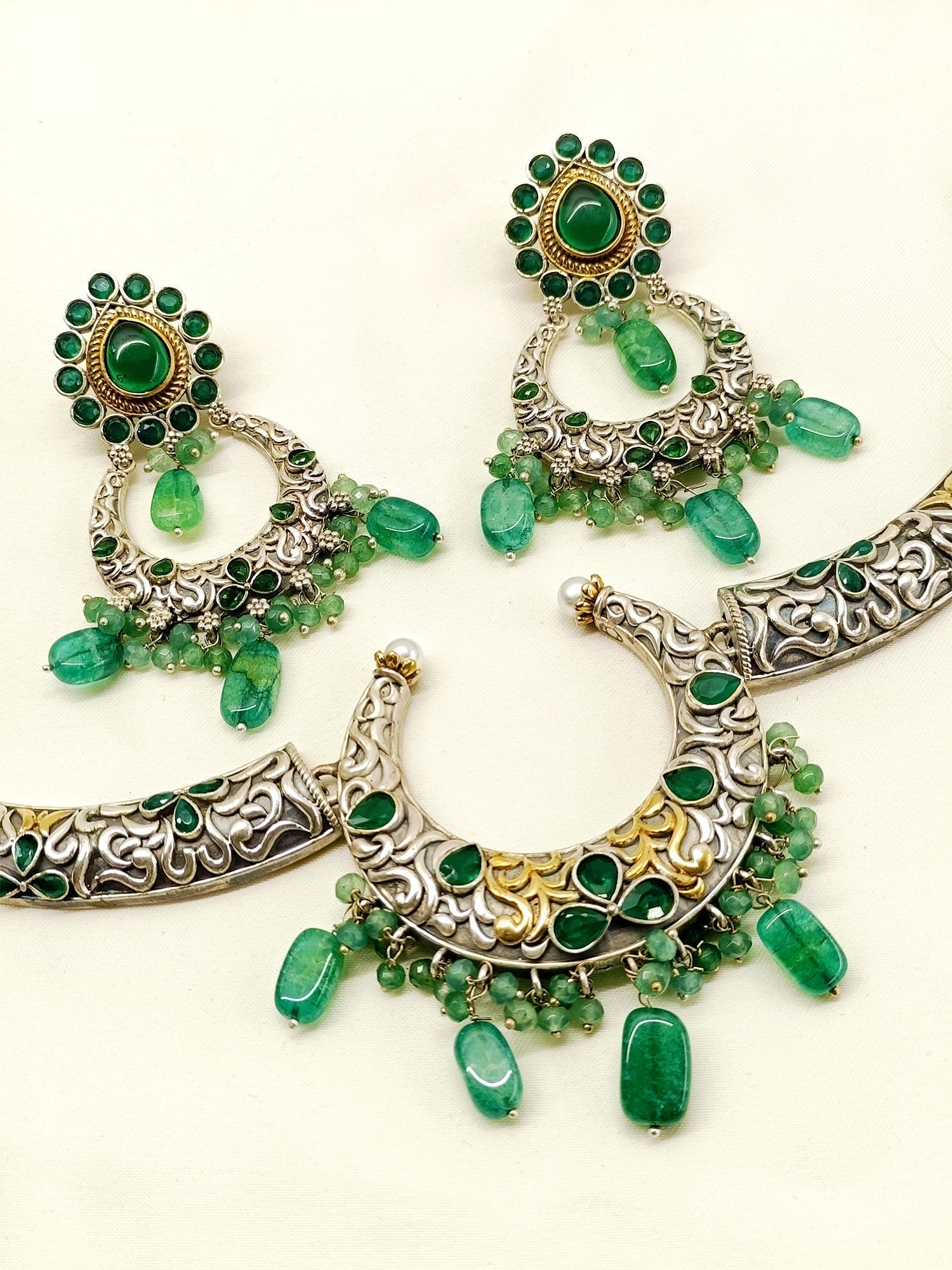 Shaniya Green Oxidized Necklace Set - qivii