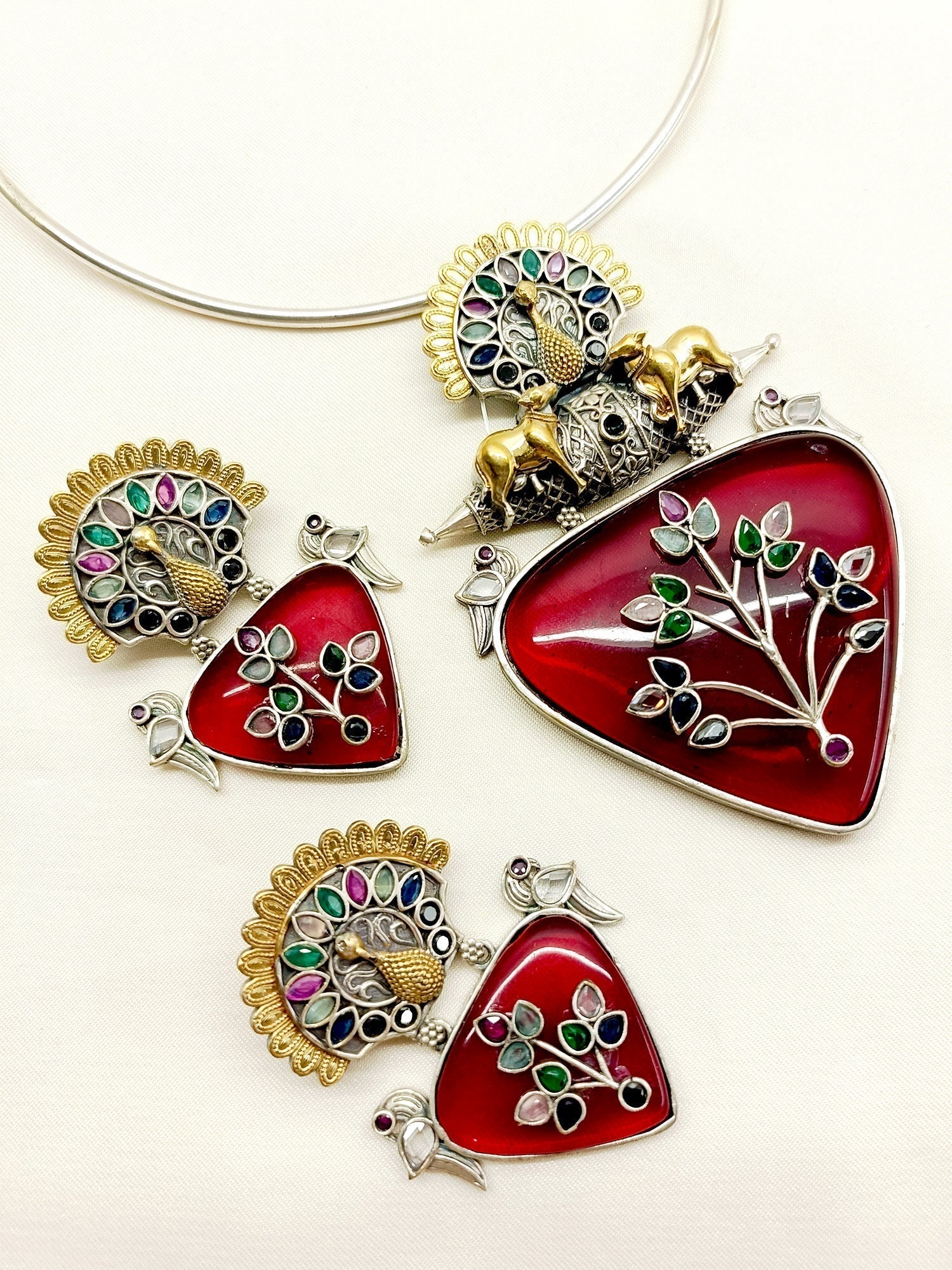 Daliha Maroon German Silver Oxidized Hasli Style Necklace Set - qivii