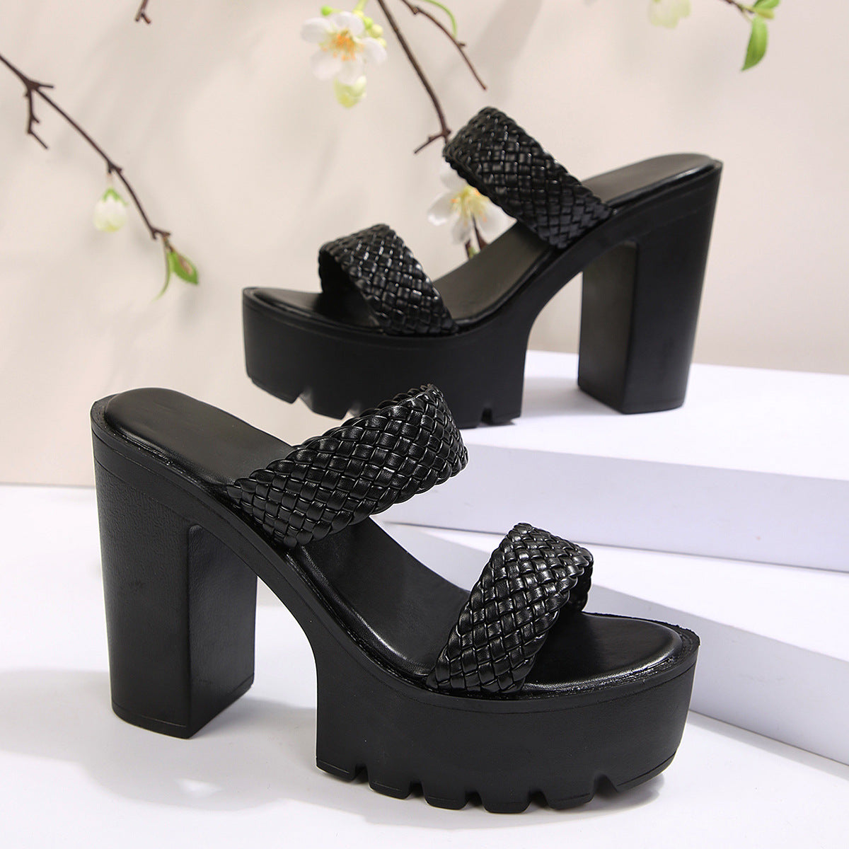 Women's Aveline One-Band Ultra-High Chunky Platform Slide Sandals – Elastic Back Strap Slip-On Heels (US 4–10.5)