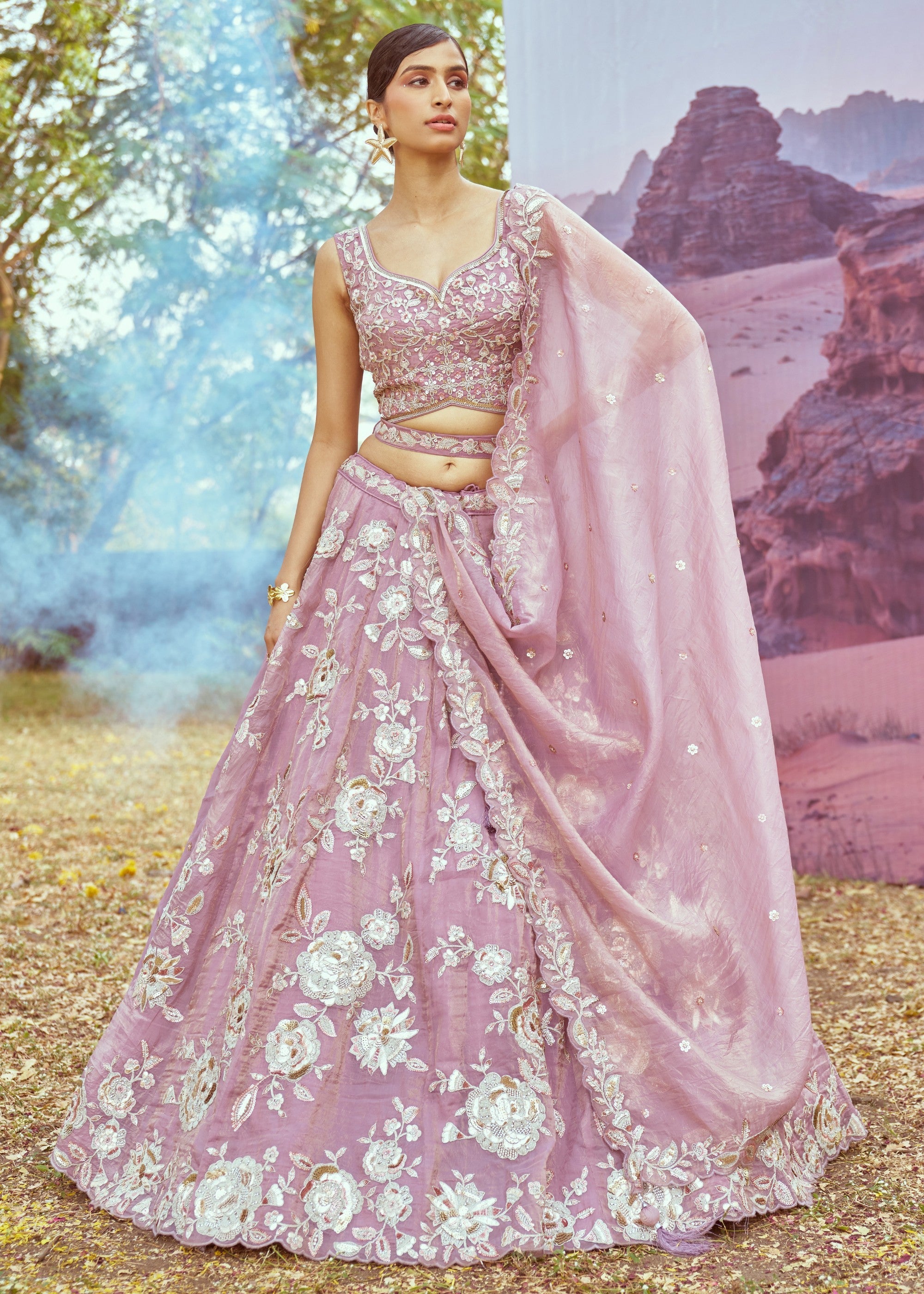 Lavender Organza Sequins embroidery Lehenga | Ready To Wear - qivii