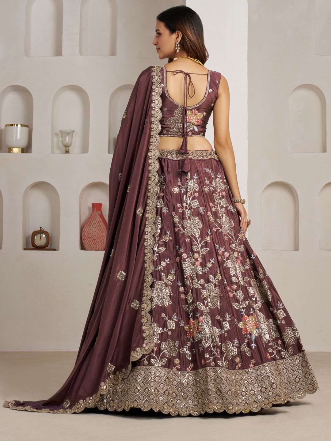 Designer Onion Color Lehenga Choli with Golden Floral Detailing
