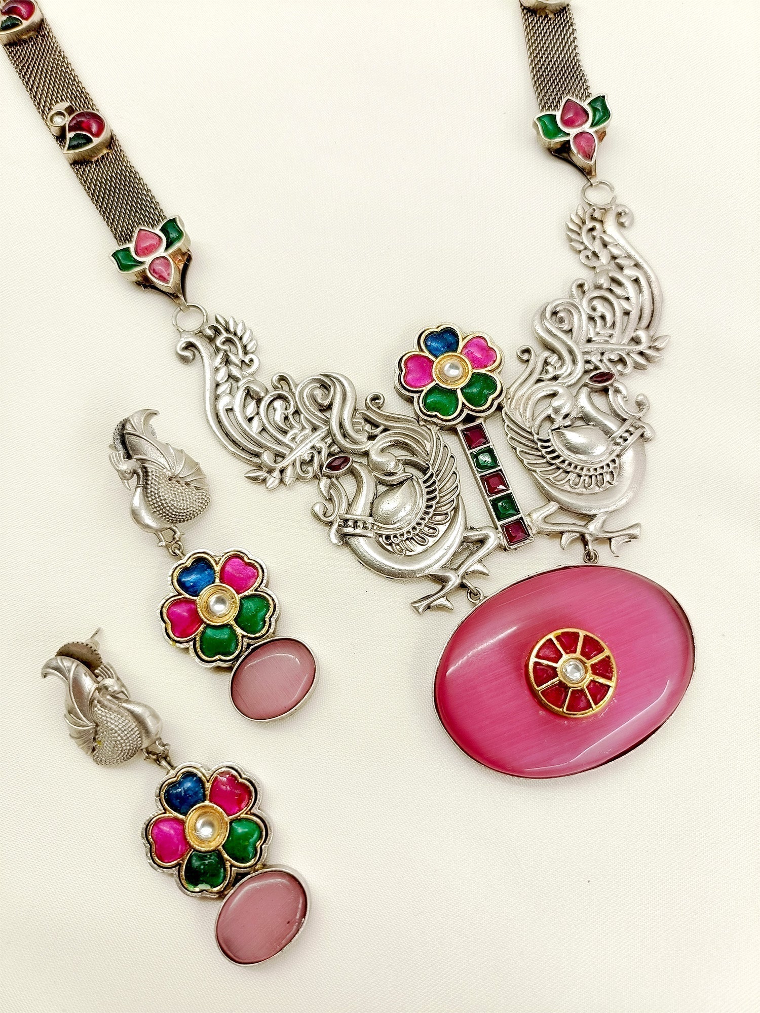 Razina Multi Colour German Silver Oxidized Pendant Set - qivii