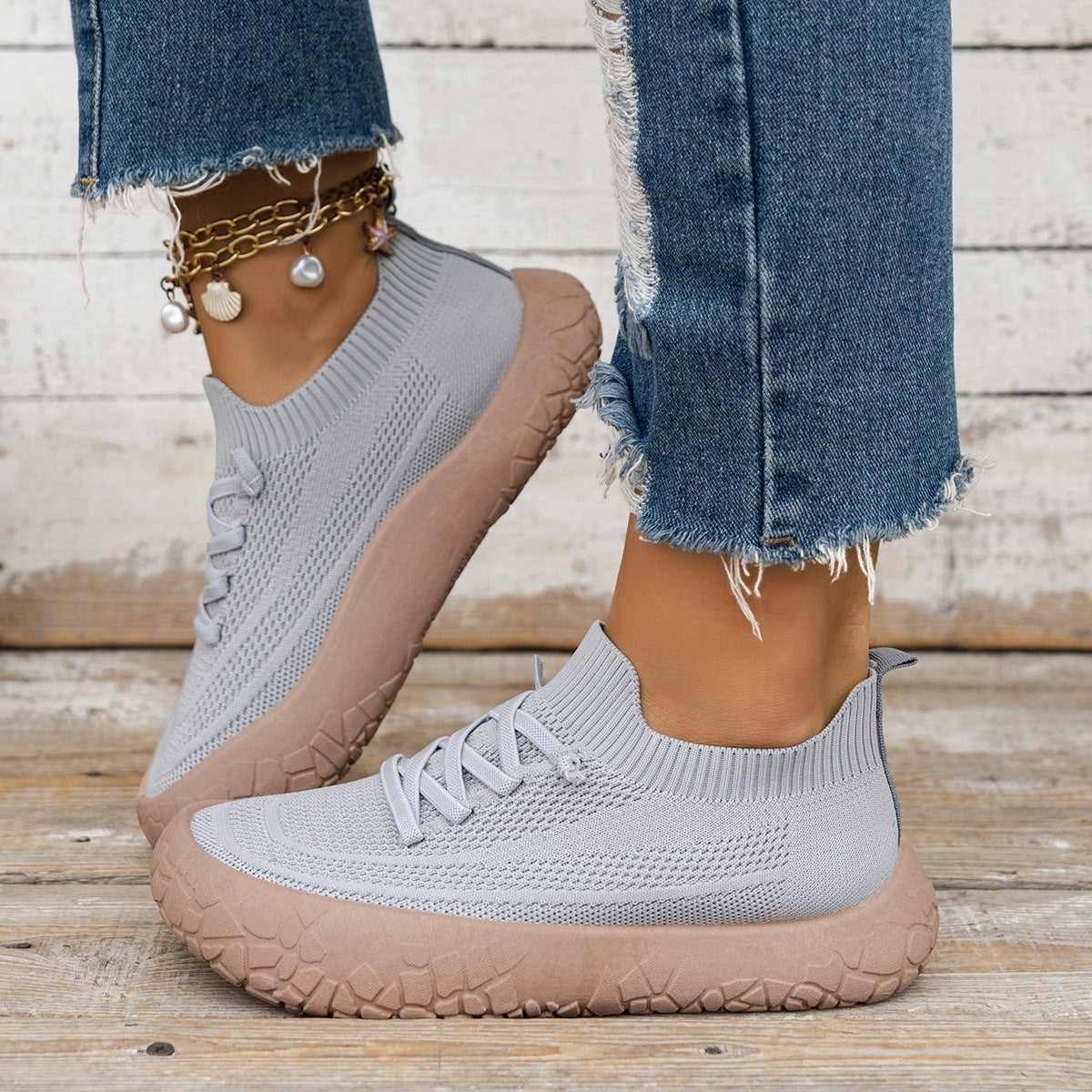 Women's Aria Knit Slip-On Walking Sneakers - Platform Gum Sole Comfort Shoes (US 5-10.5)