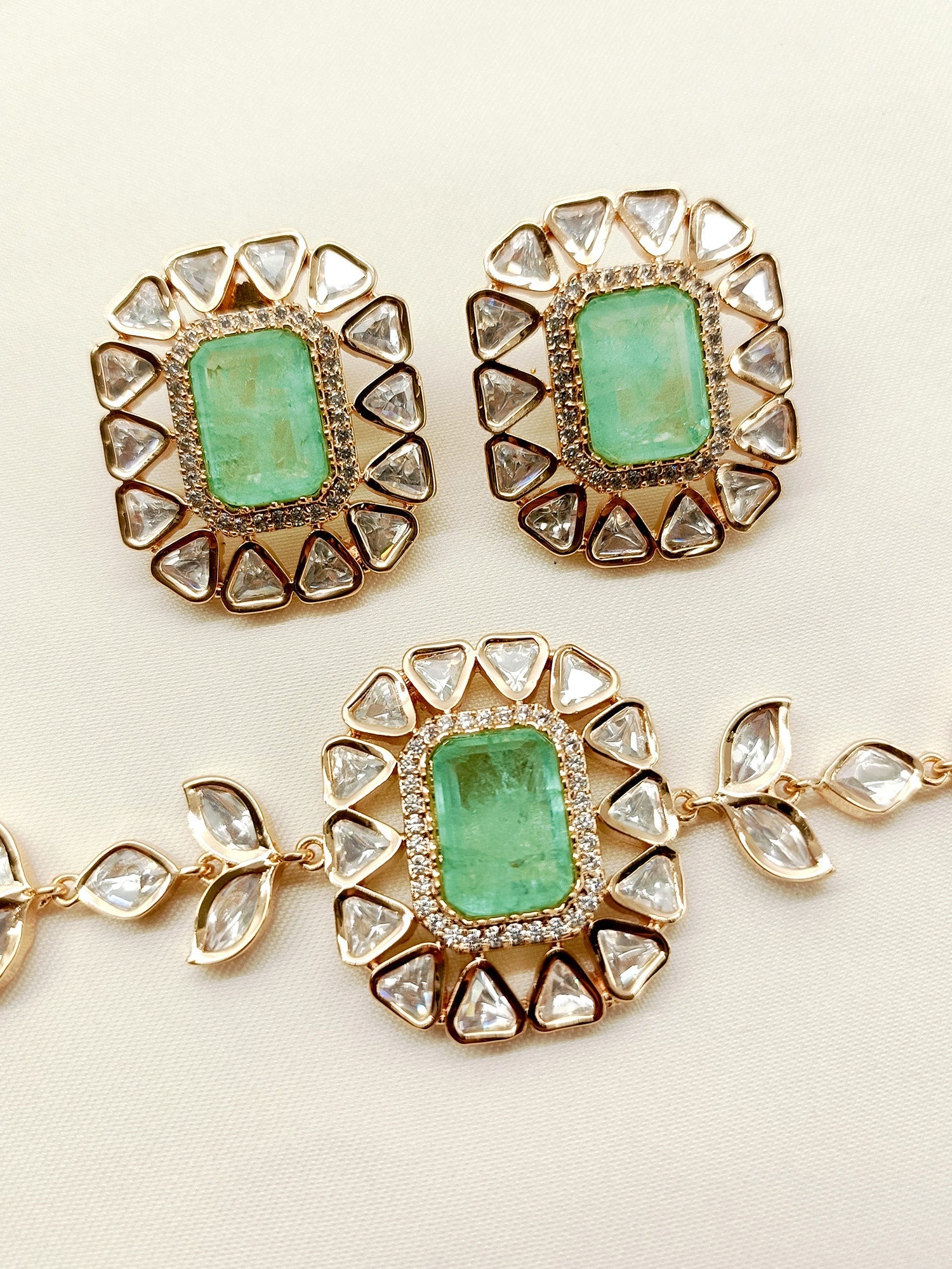 Johi Mint Green Kundan Choker Set - qivii