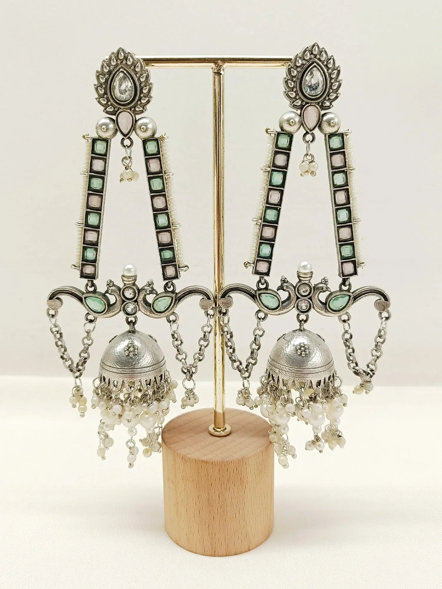 Magdalena Mint Green Oxidized Jhumki