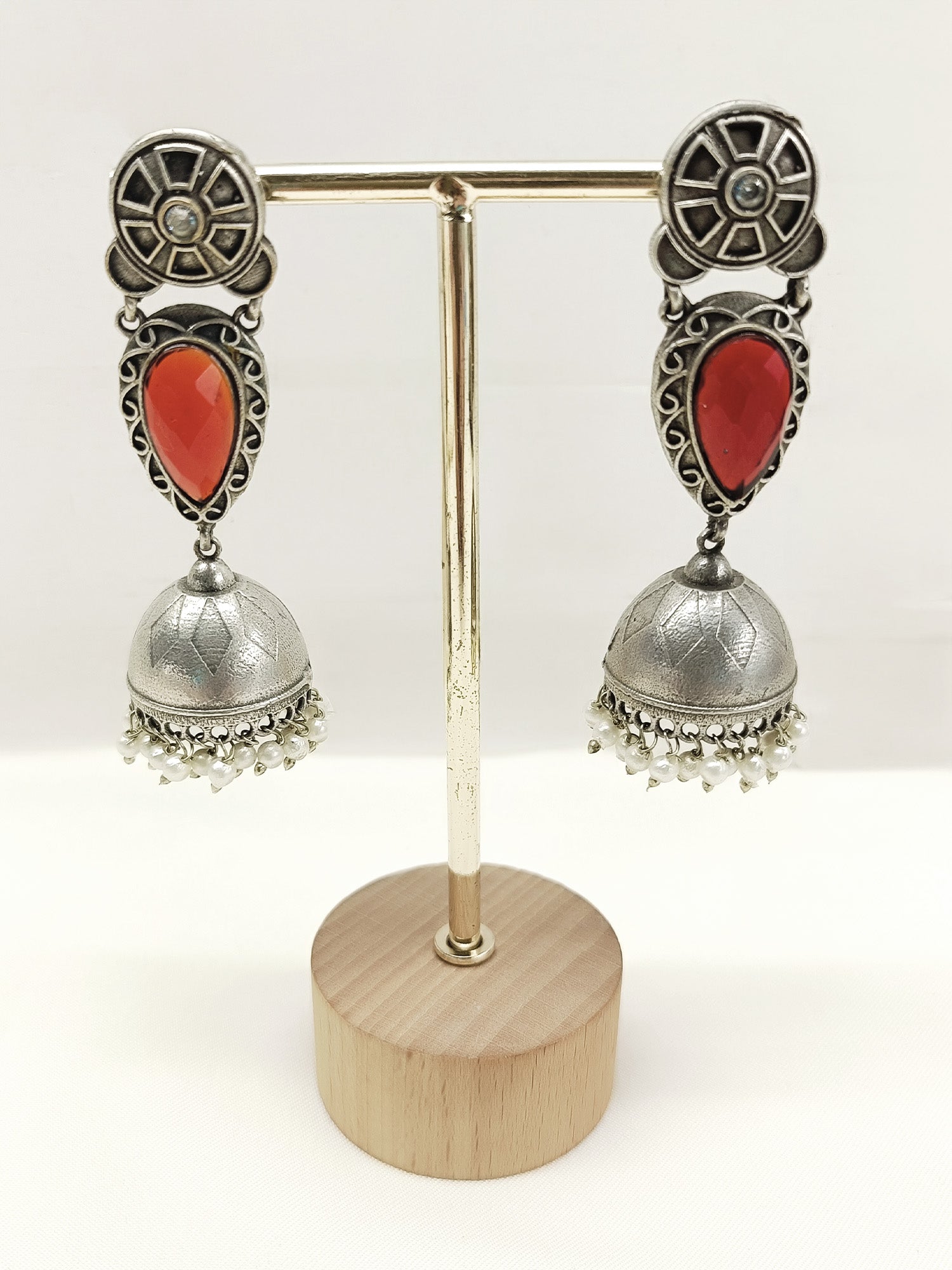 Vallabha Ruby Oxidized Jhumki