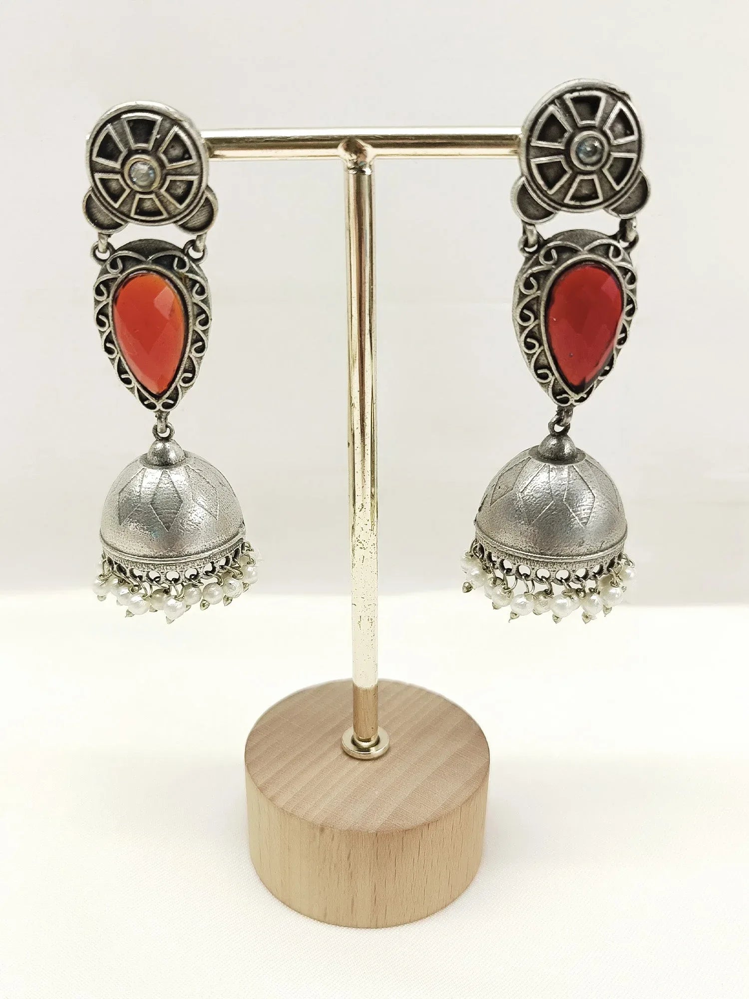 Vallabha Ruby Oxidized Jhumki