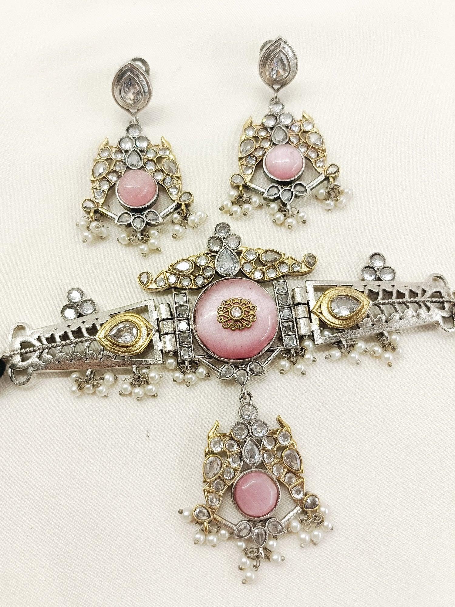Vienna Pink Oxidized Choker Set
