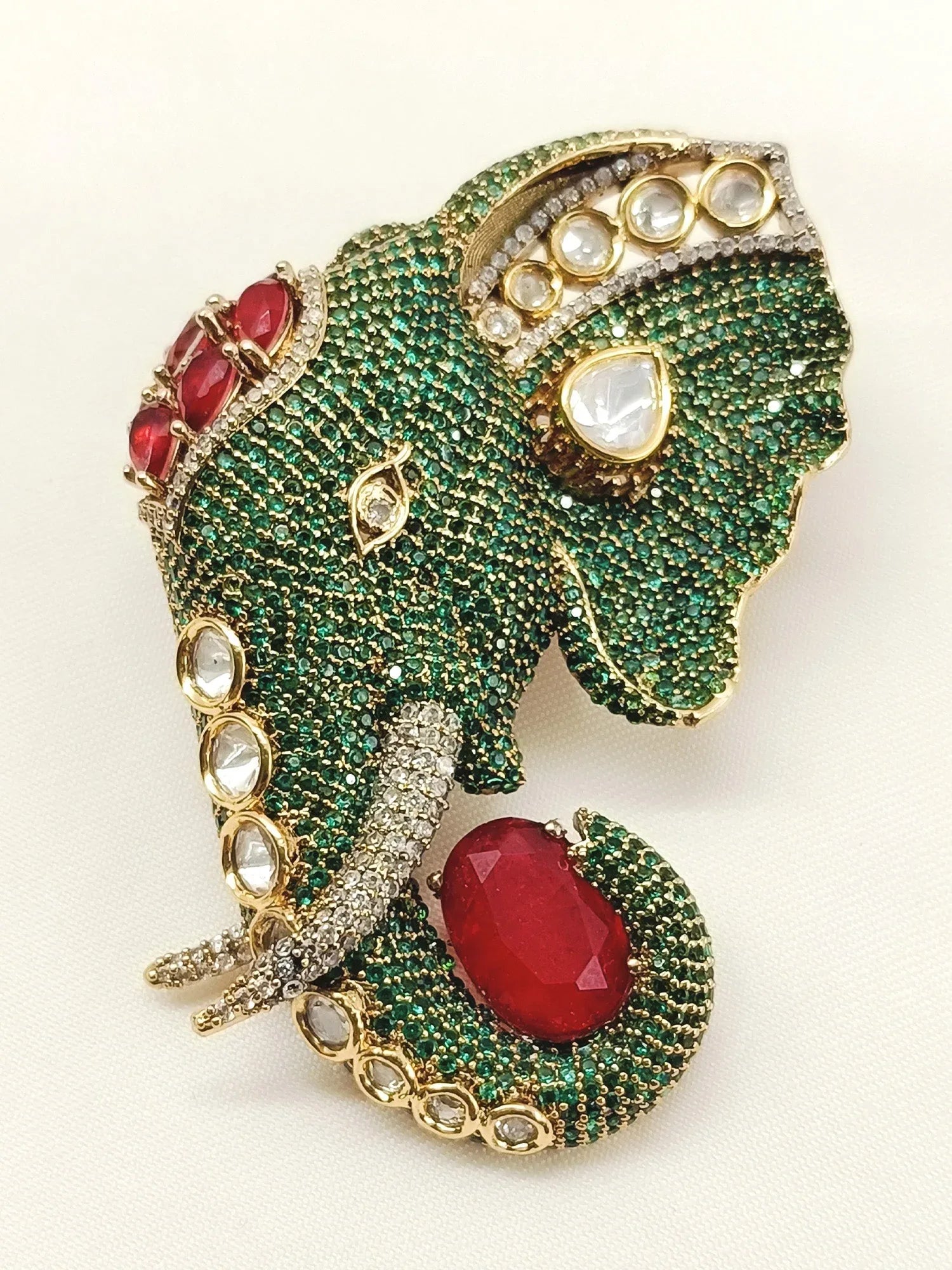 Rahul Green Elephant Brooch