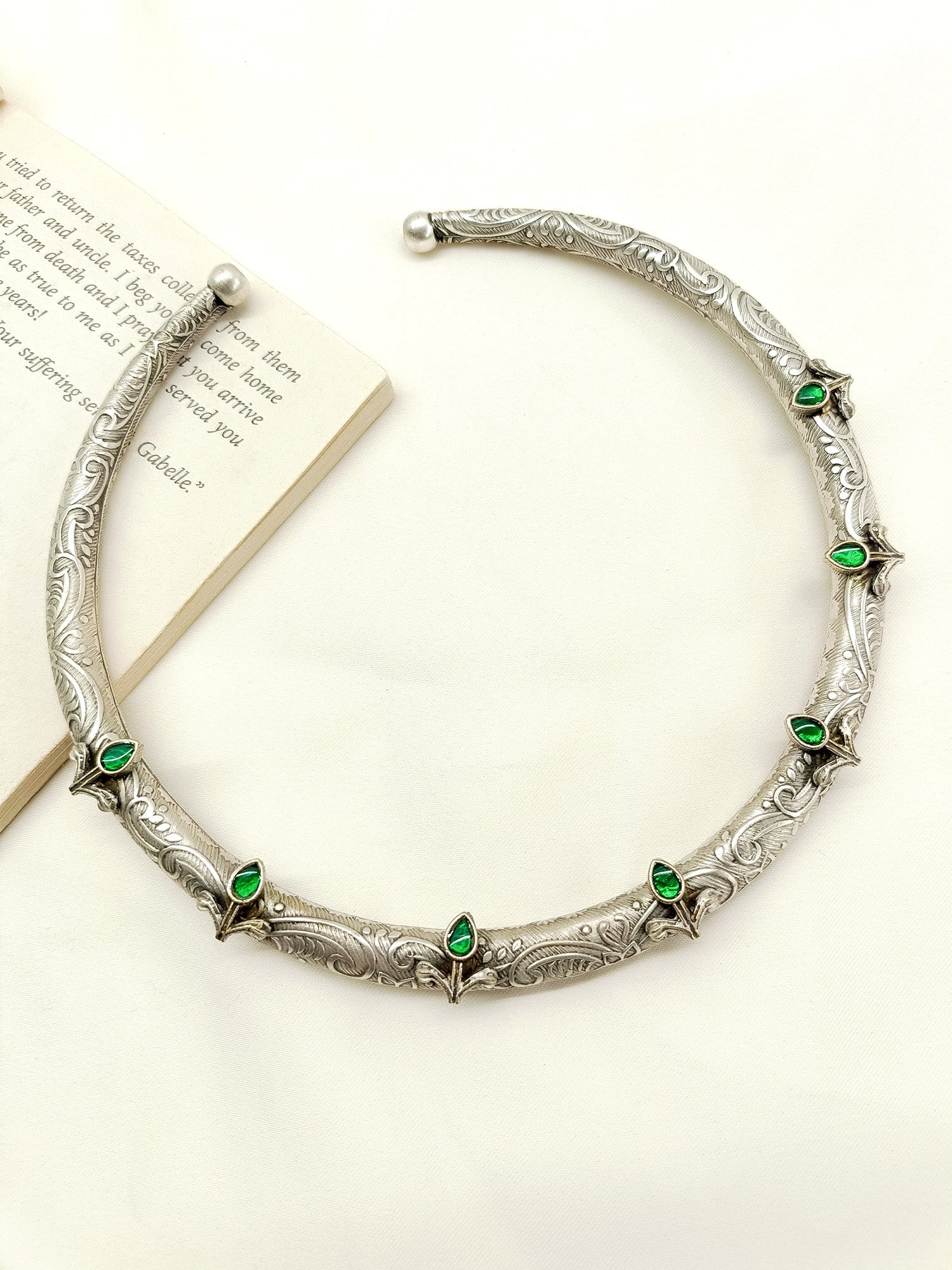 Belinda Green Oxidized Hasli Style Neckpiece - qivii