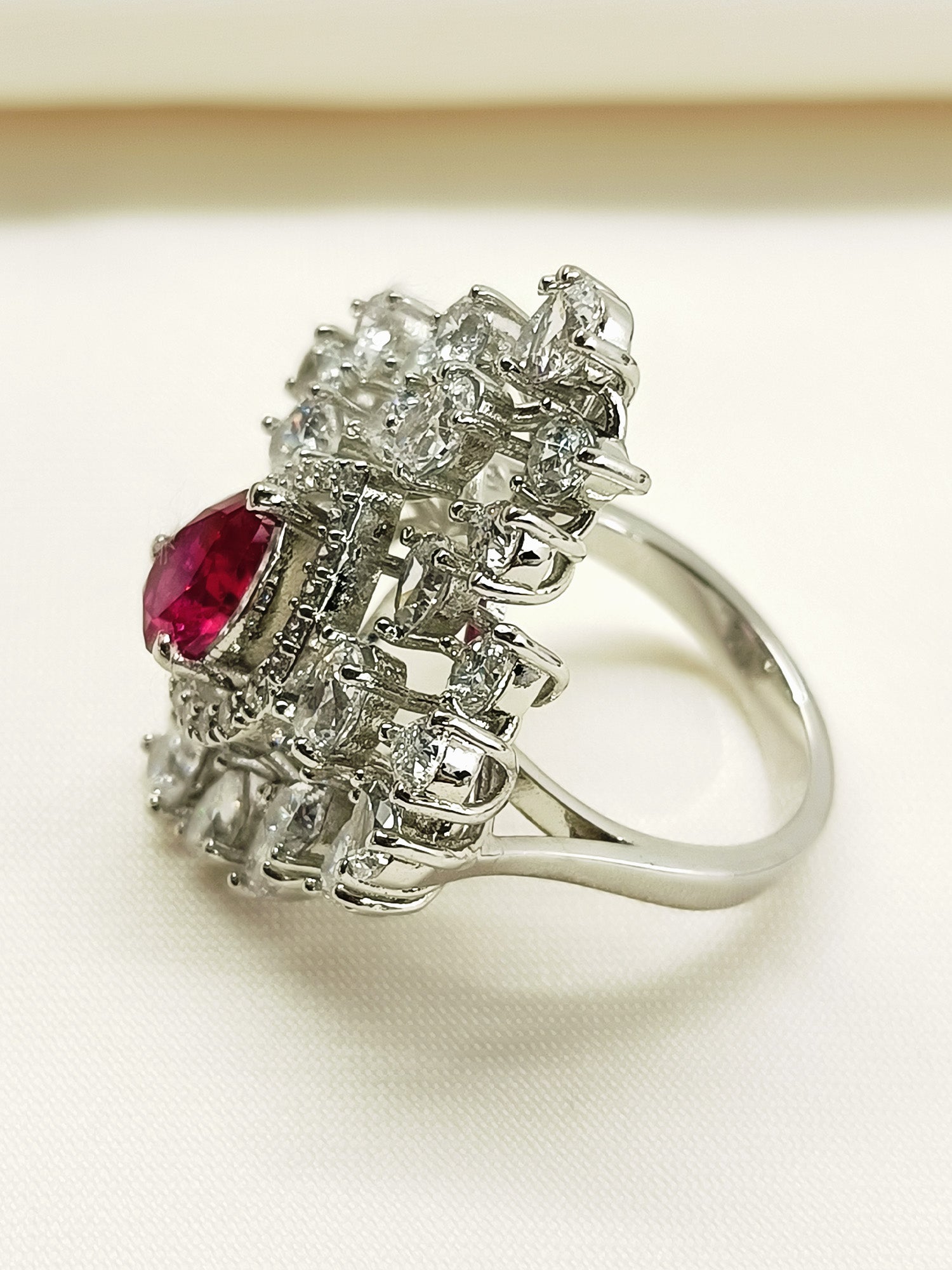 Evita Ruby 92.5 Silver American Diamond Finger Ring