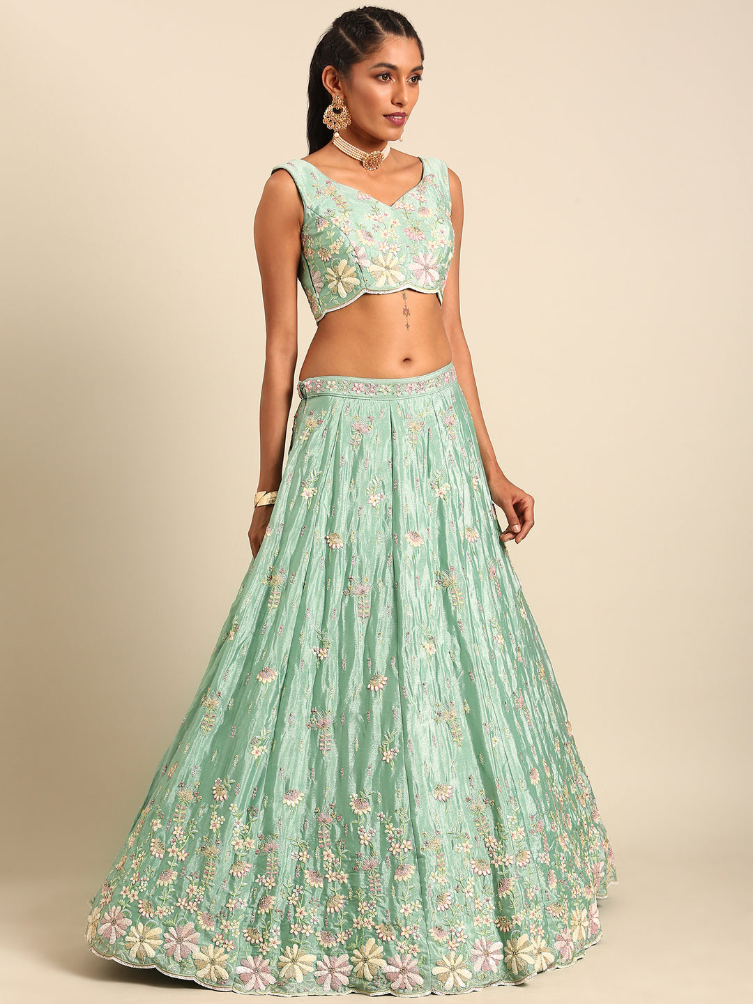 Seagreen - Georgette Sequins with Heavy Zarkan Embroidery Lehenga choli