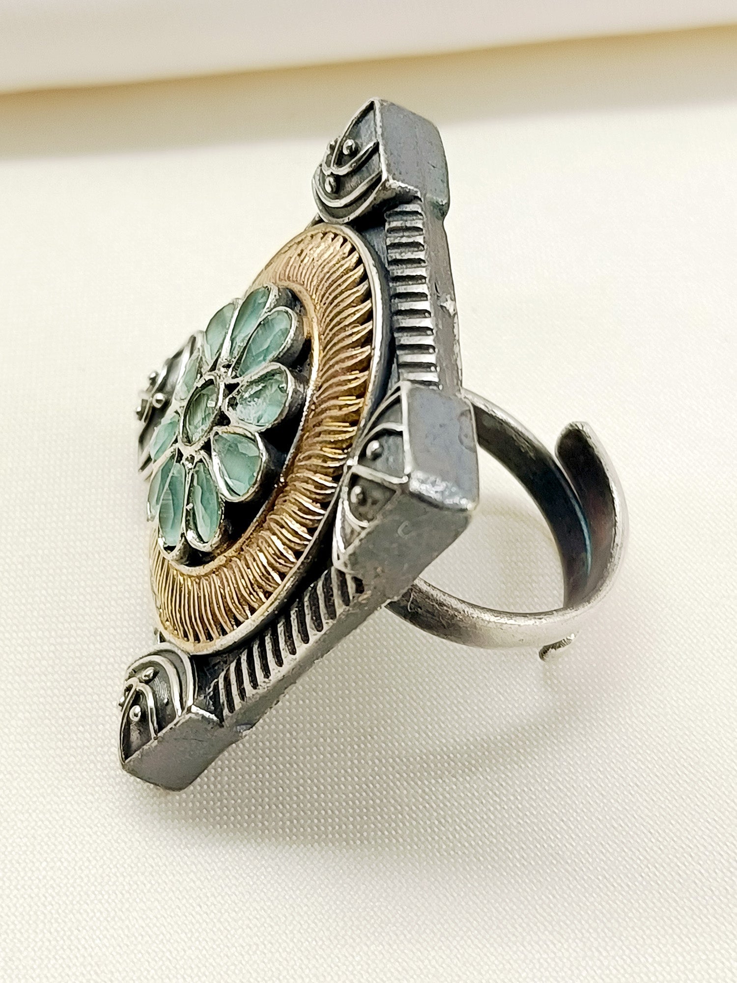 Farida Mint Green Oxidized Finger Ring