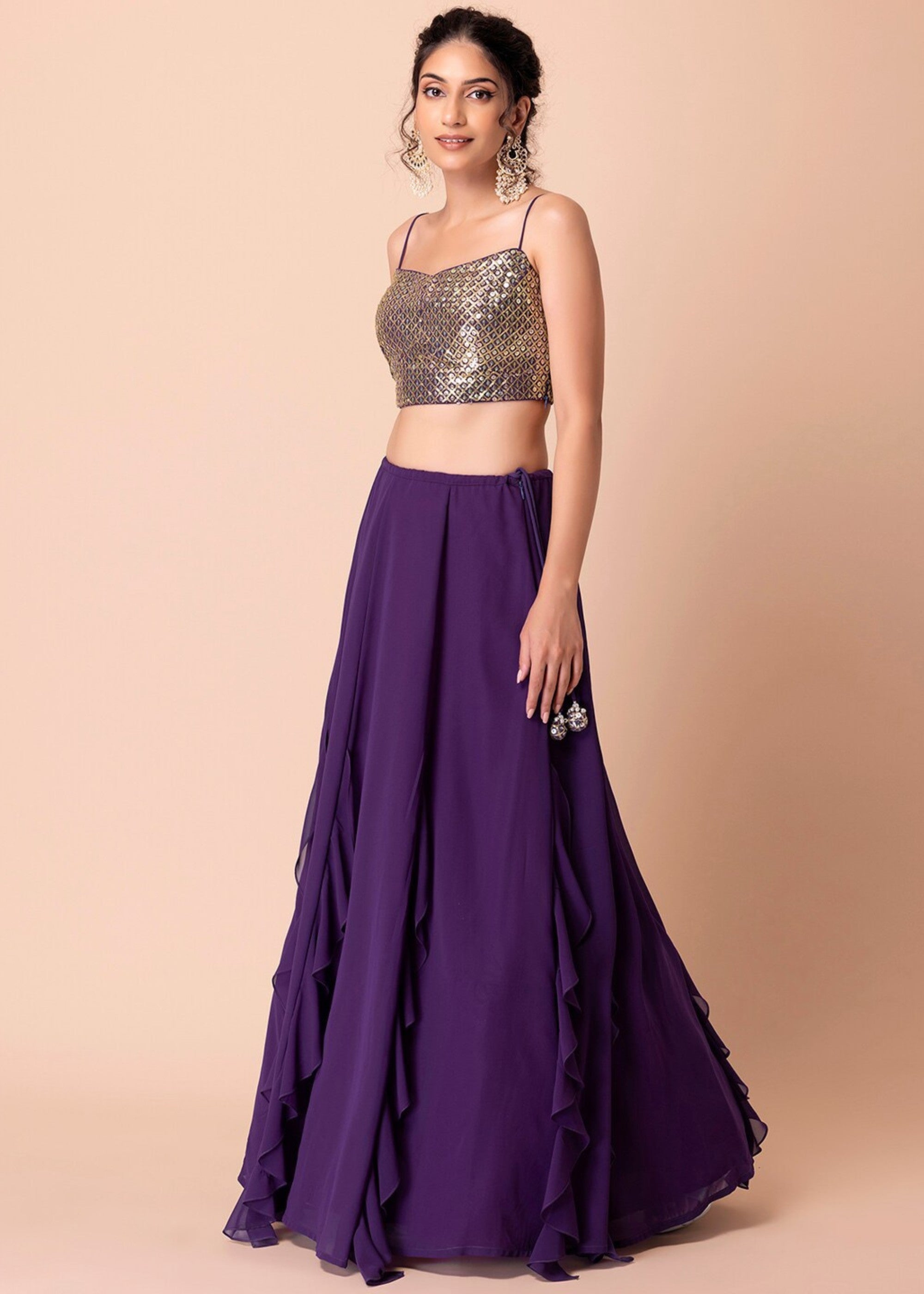 Rasin Purple Georgette Lehenga Choli With Sequins And Thread Embroidery Work | Ready To Wear - qivii