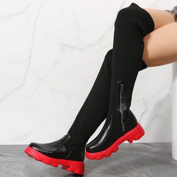 Women's Downtown Stretch Over-The-Knee Boots - Knit & PU Platform Boots (US 4-10.5)
