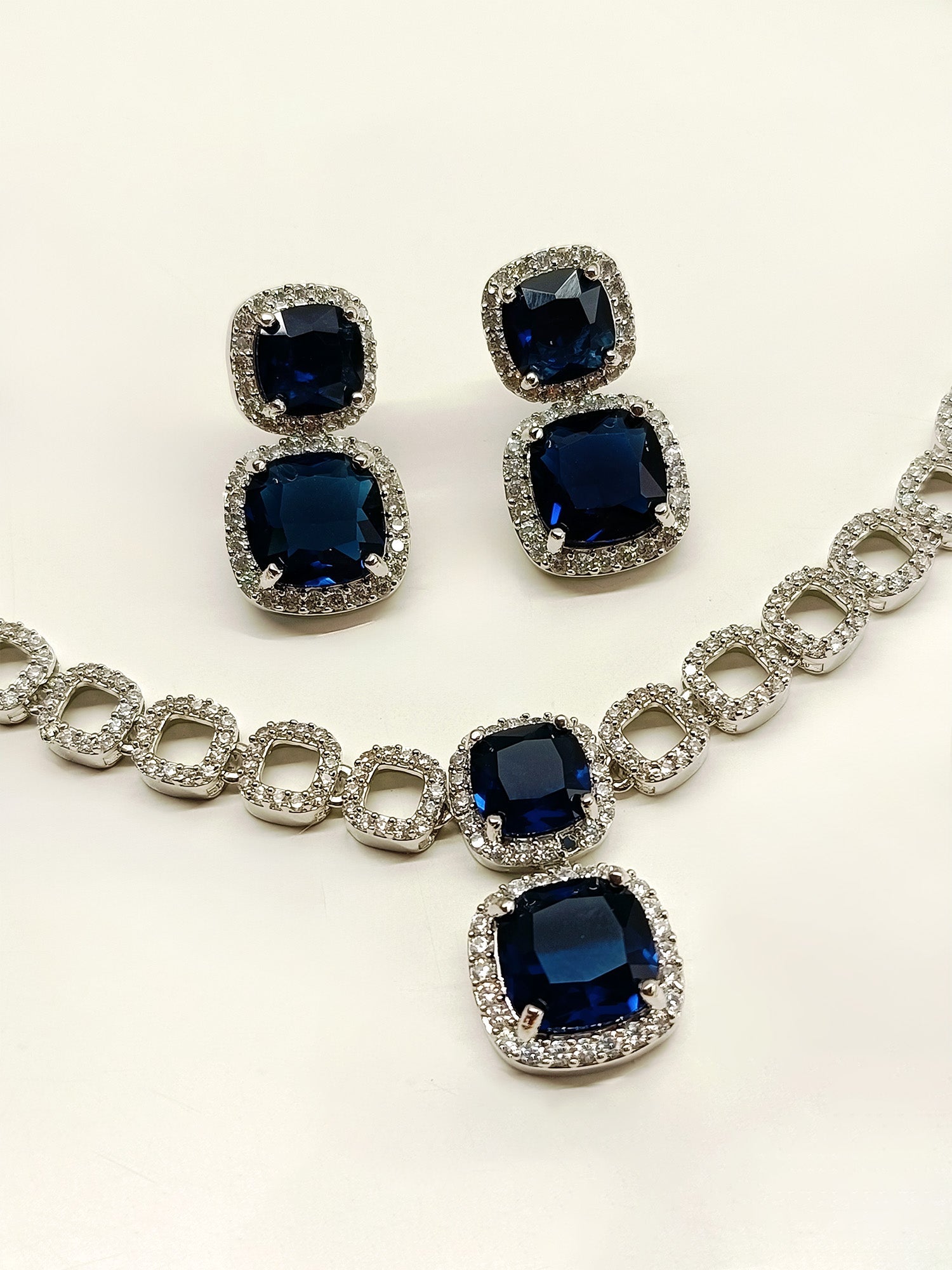 Gurleen Navy Blue American Diamond Set - qivii