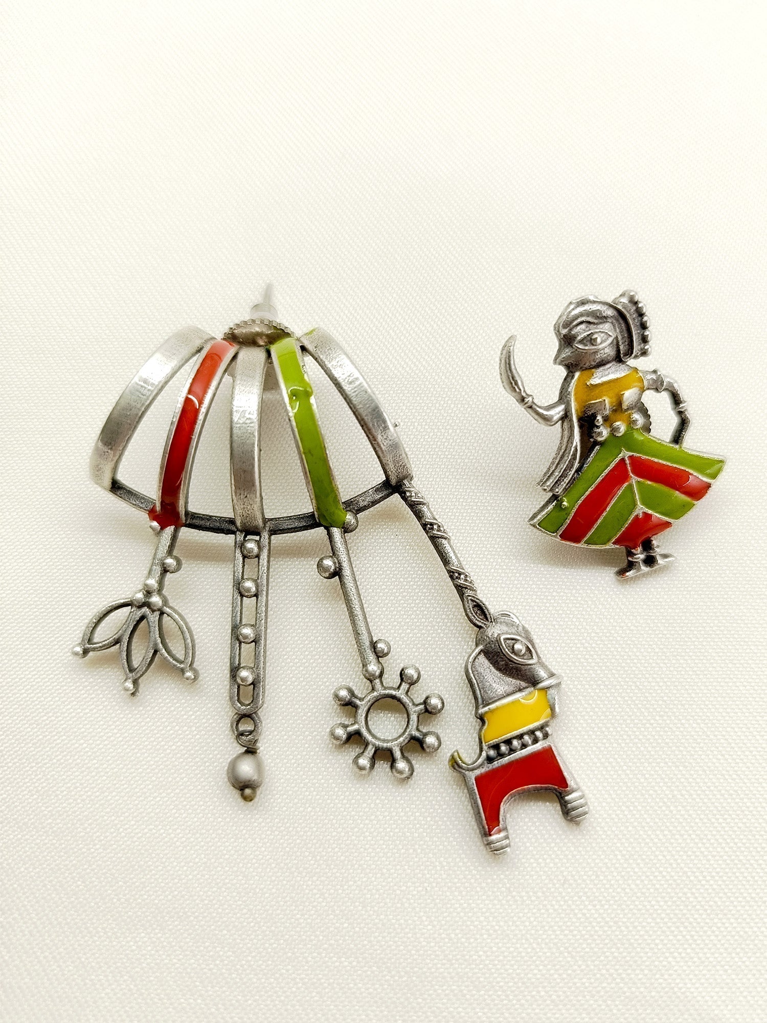Falak Multi Colour German Silver Oxidized Earrings - qivii