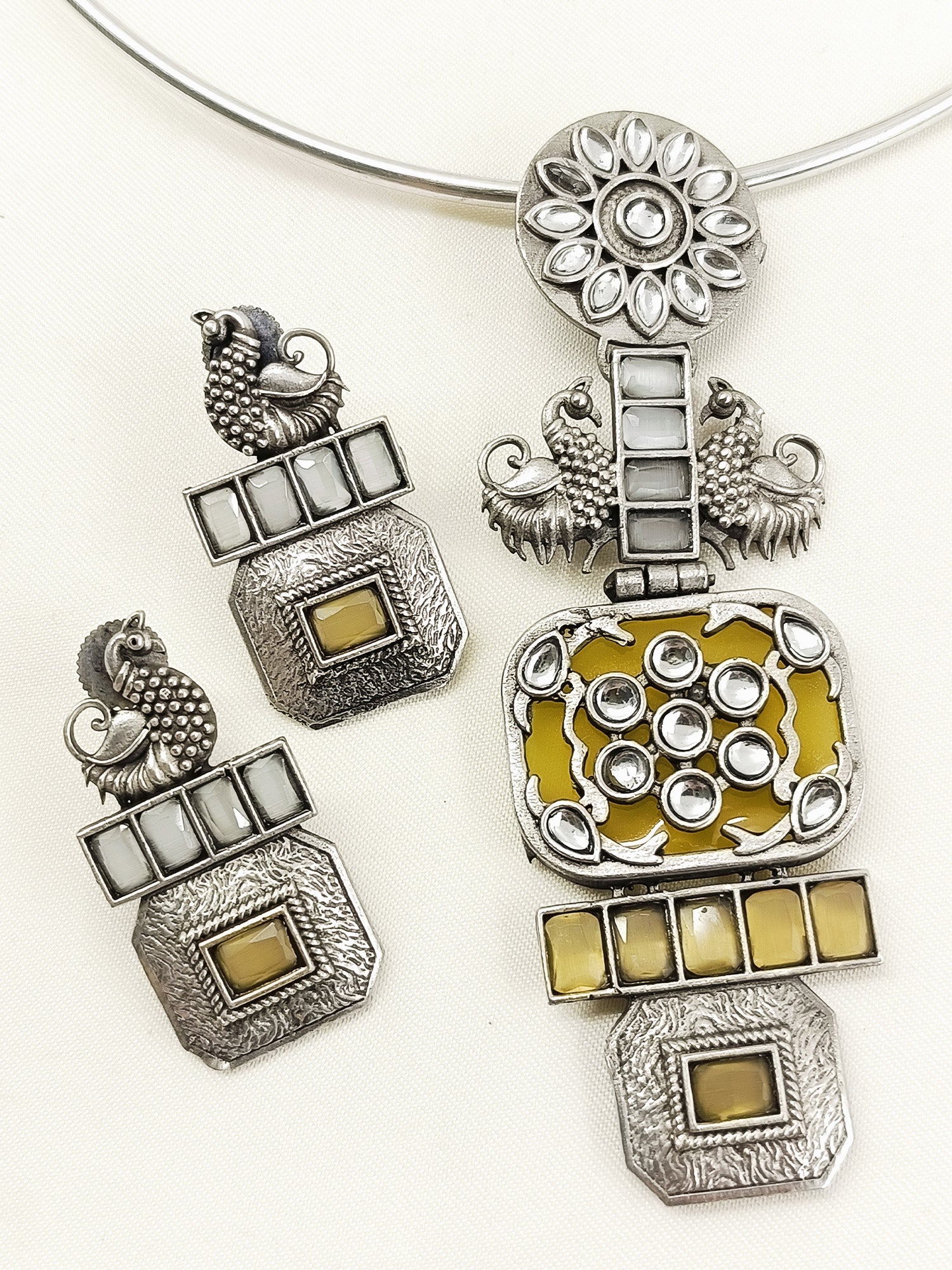 Tula Yellow Oxidized Hasli Style Necklace Set