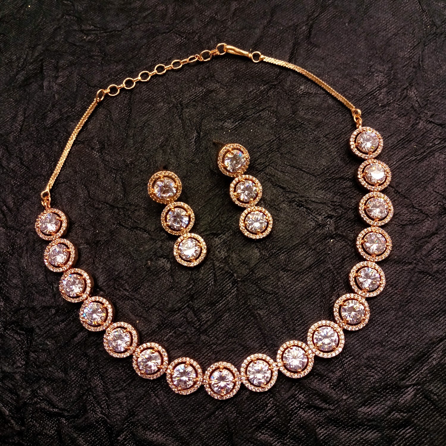Shahnaaz Rose Gold Plated Semiprecious White Stone American Diamond Set - qivii