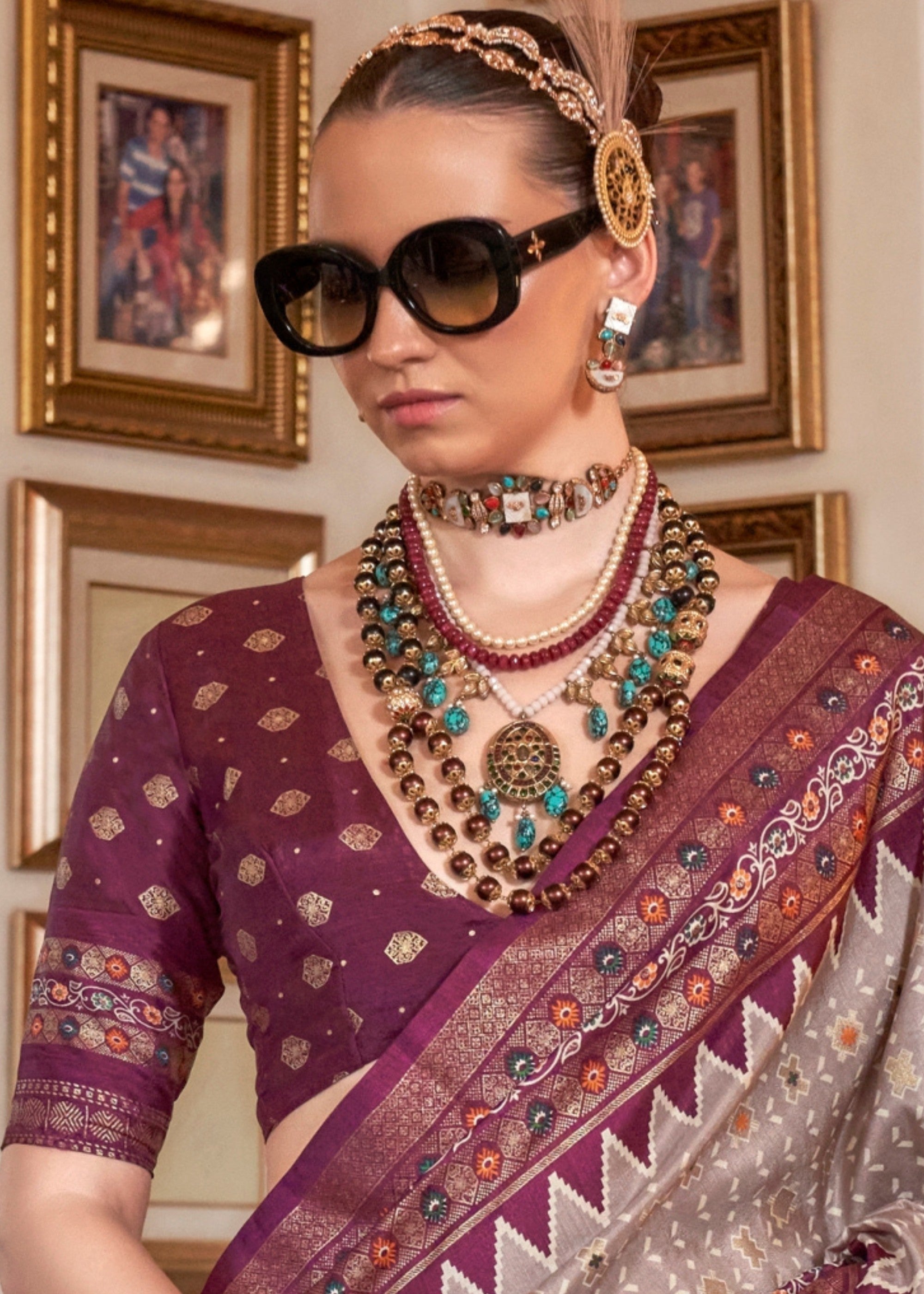 Misty Grey Silk Saree With Traditional Classic Design - qivii