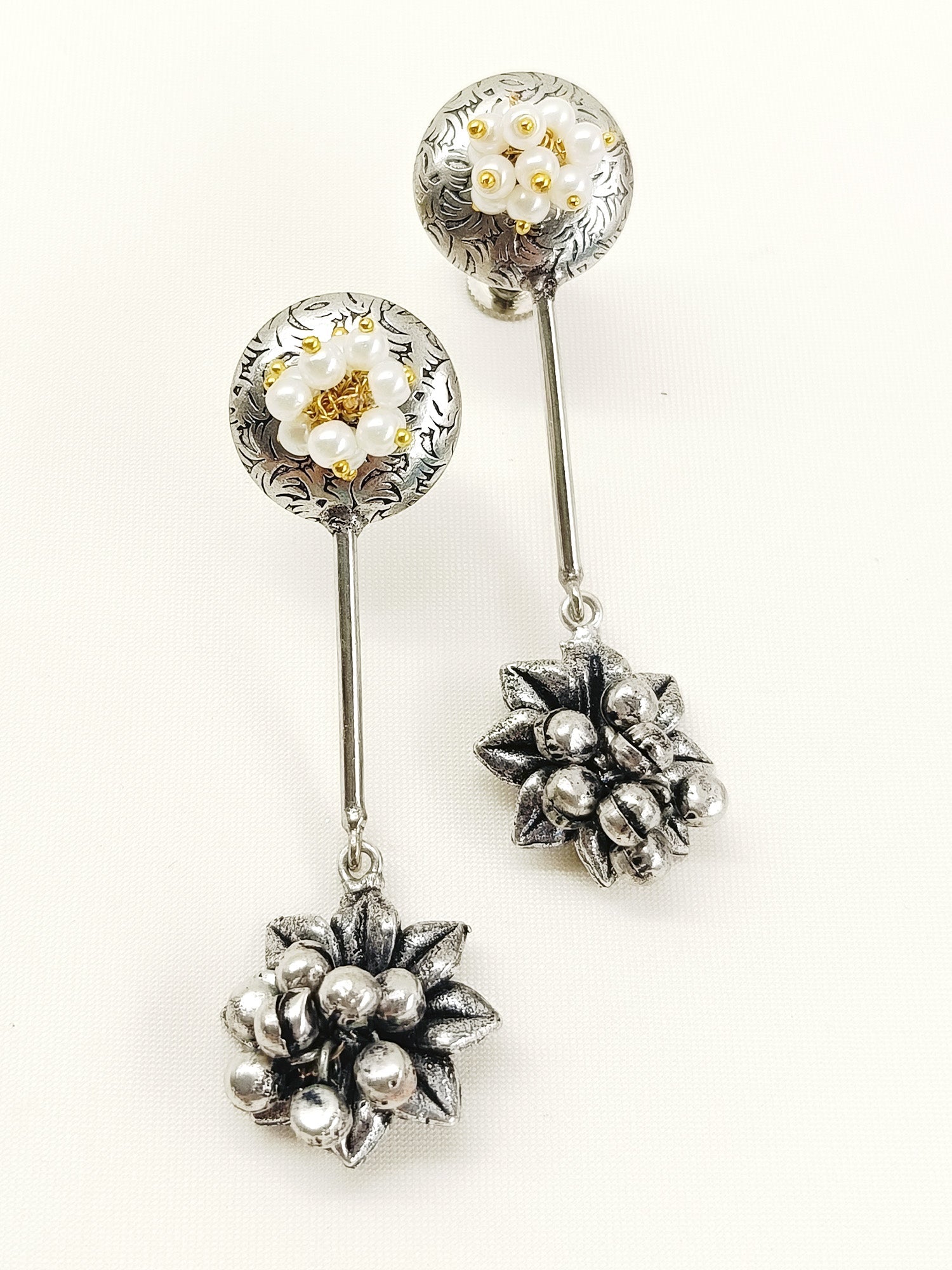 Dhrishita White Pearl Oxidized Earring