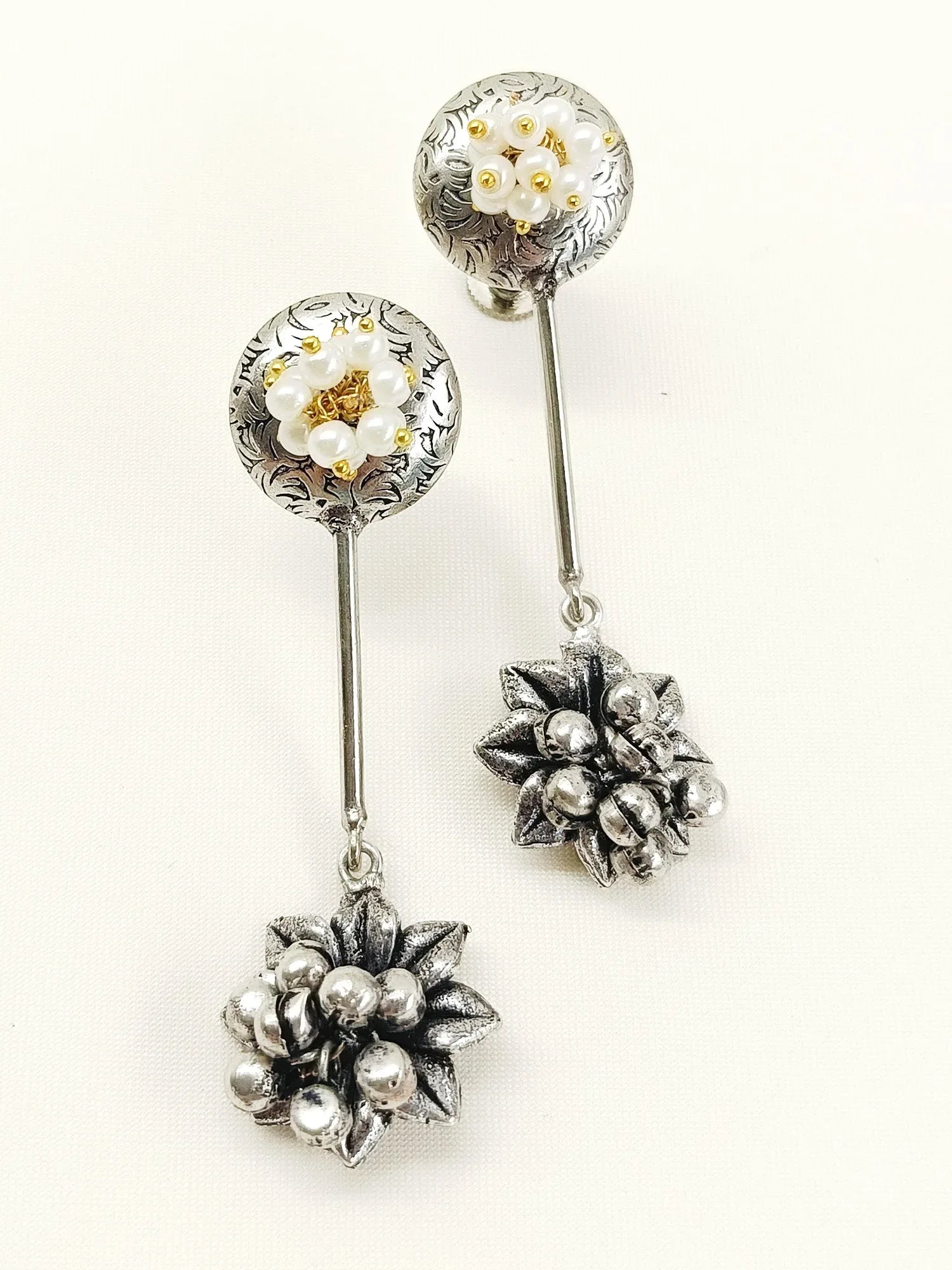 Dhrishita White Pearl Oxidized Earring