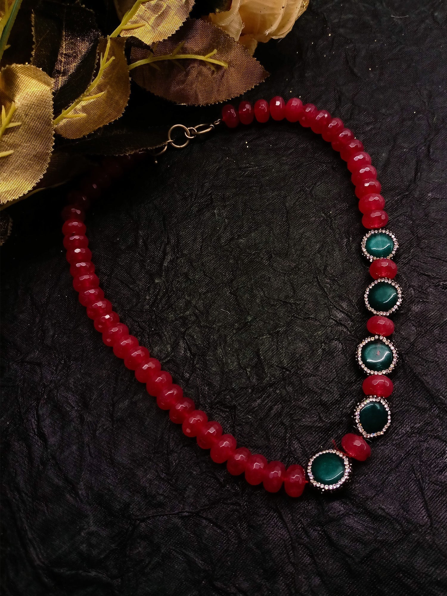 Jency Ruby Green Necklace Set - qivii