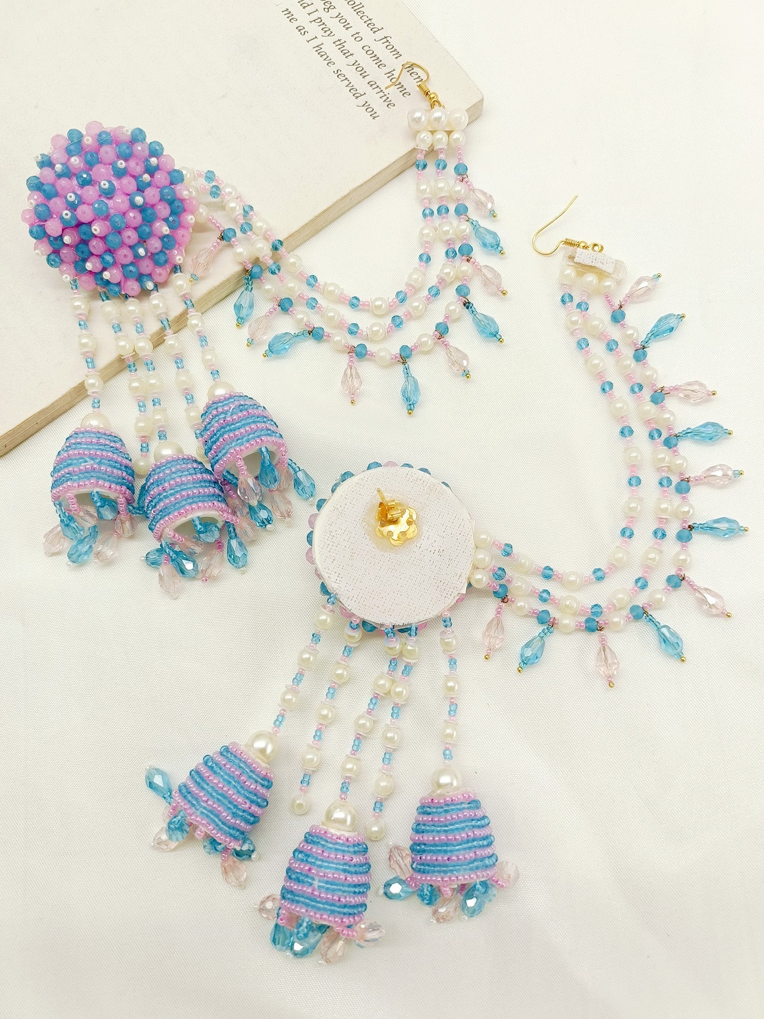 Paavni Pink & Blue Handmade Earrings With Kaanchain - qivii