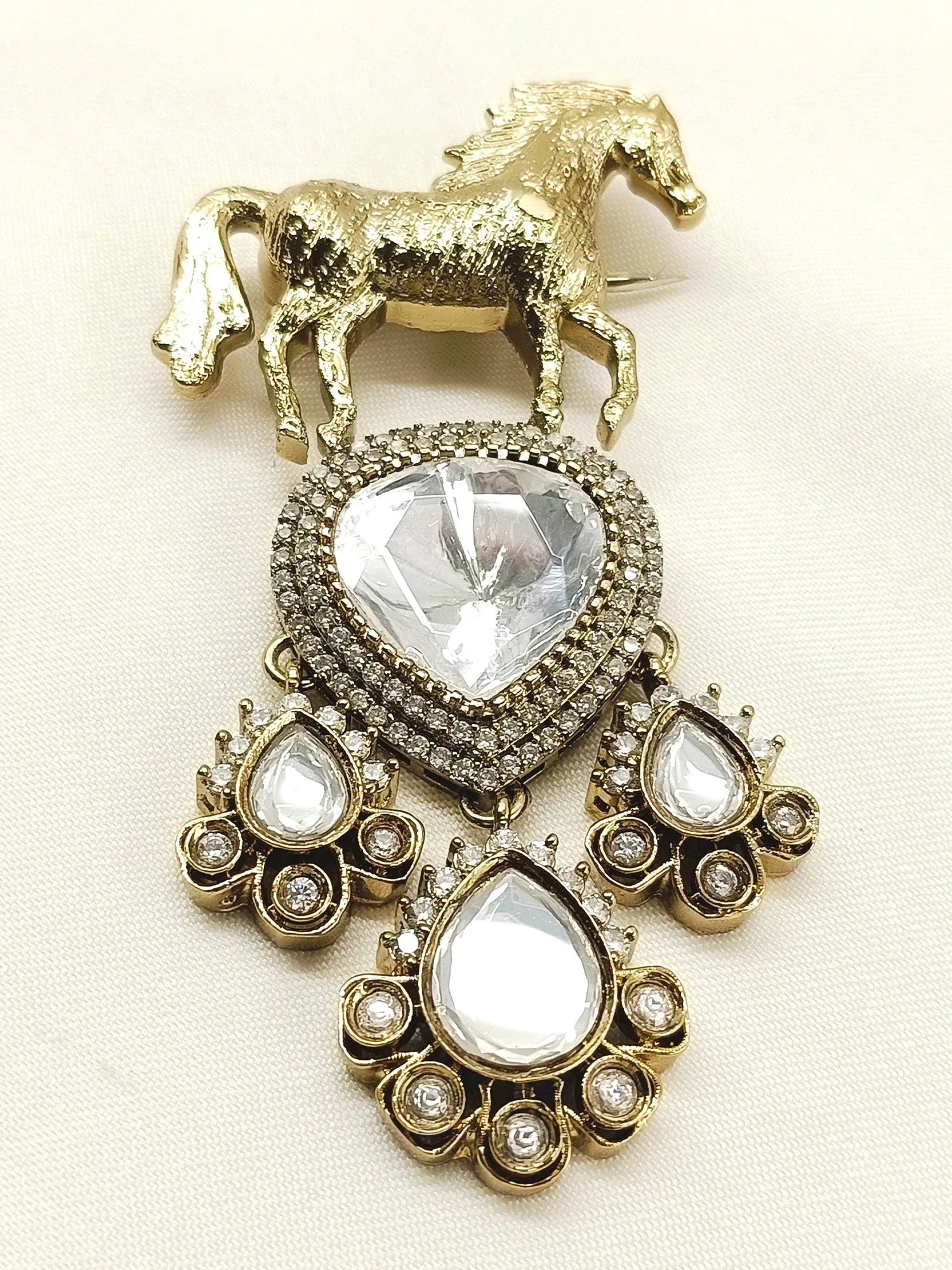 Poorav White Horse Brooch