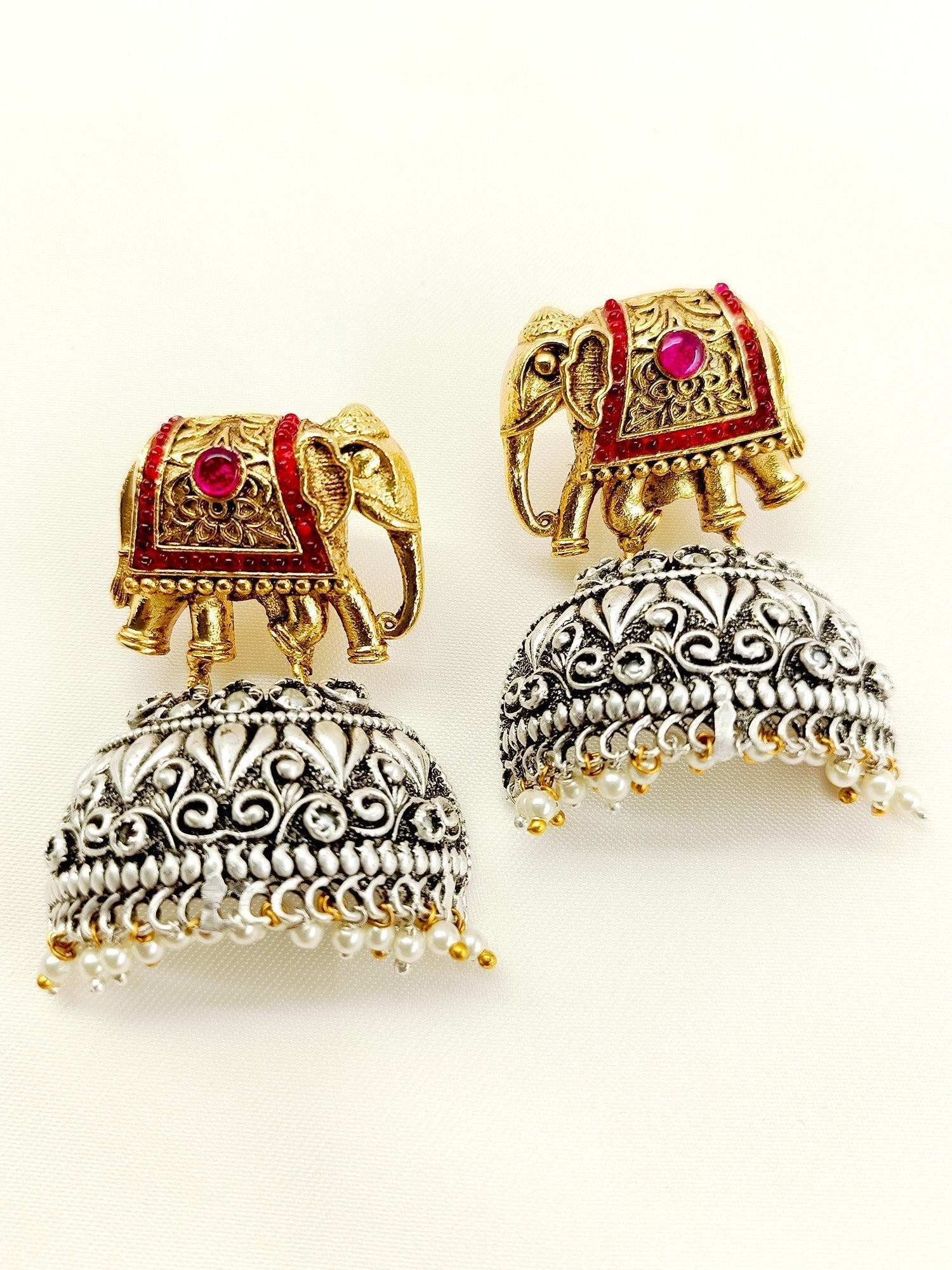 Ritvi Red Elephant Oxidized Earrings - qivii
