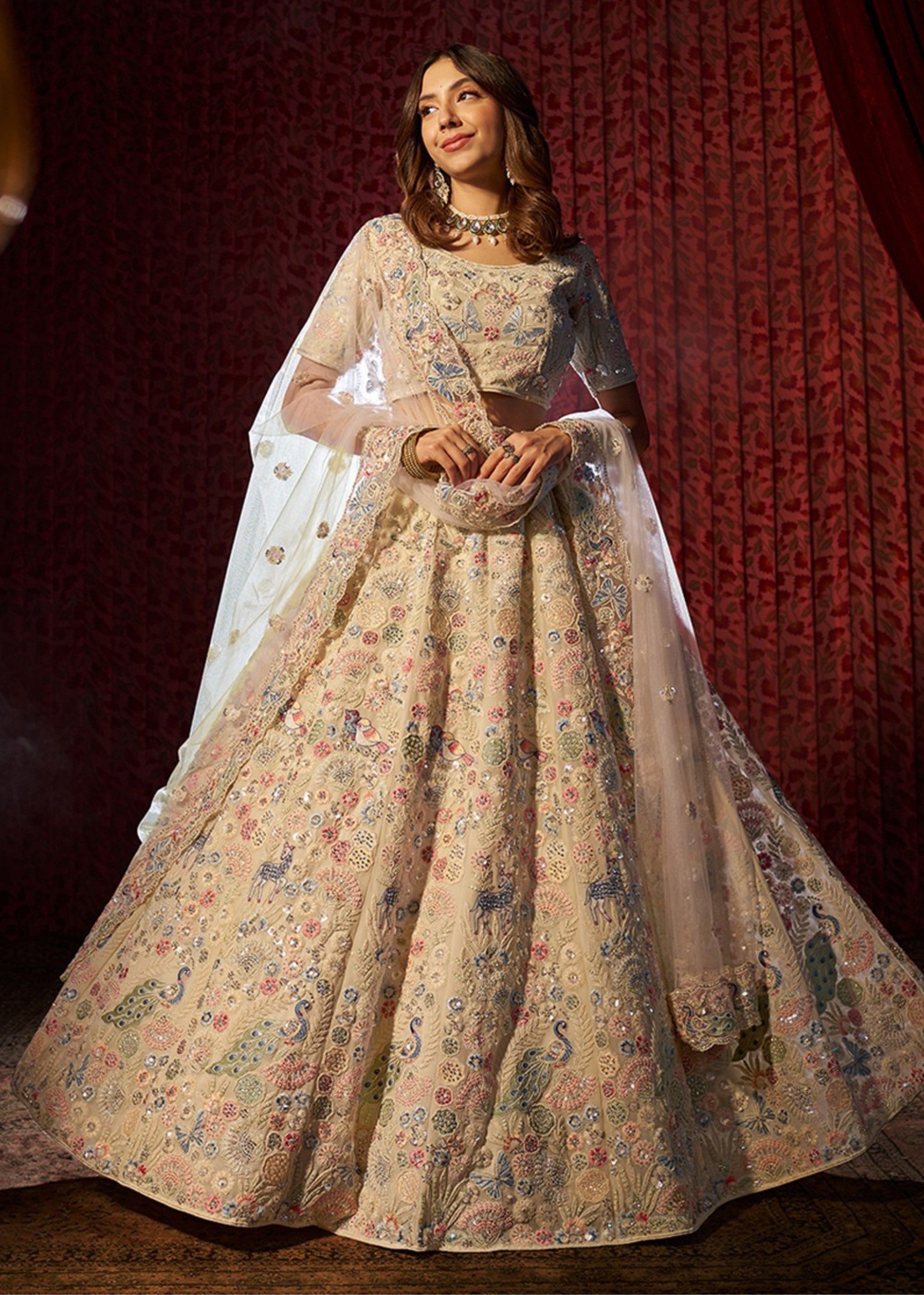 White Dori Sequins Thread work Georgette Lehenga | Ready To Wear - qivii