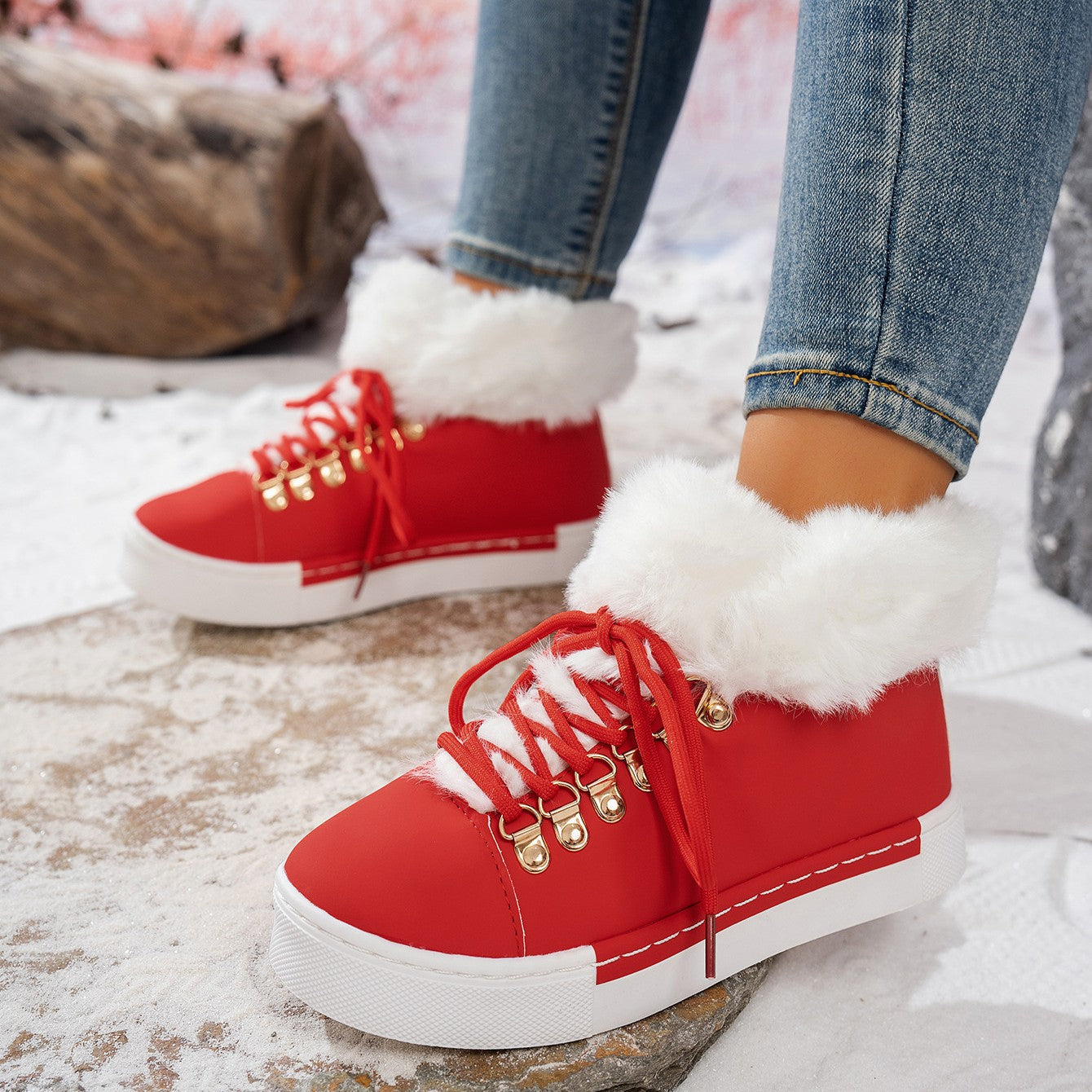 Women's Heritage Plush Snow Boot - Platform Winter Boots with Faux Fur Lining & Classic Lace-Up Design (US 5-10.5)