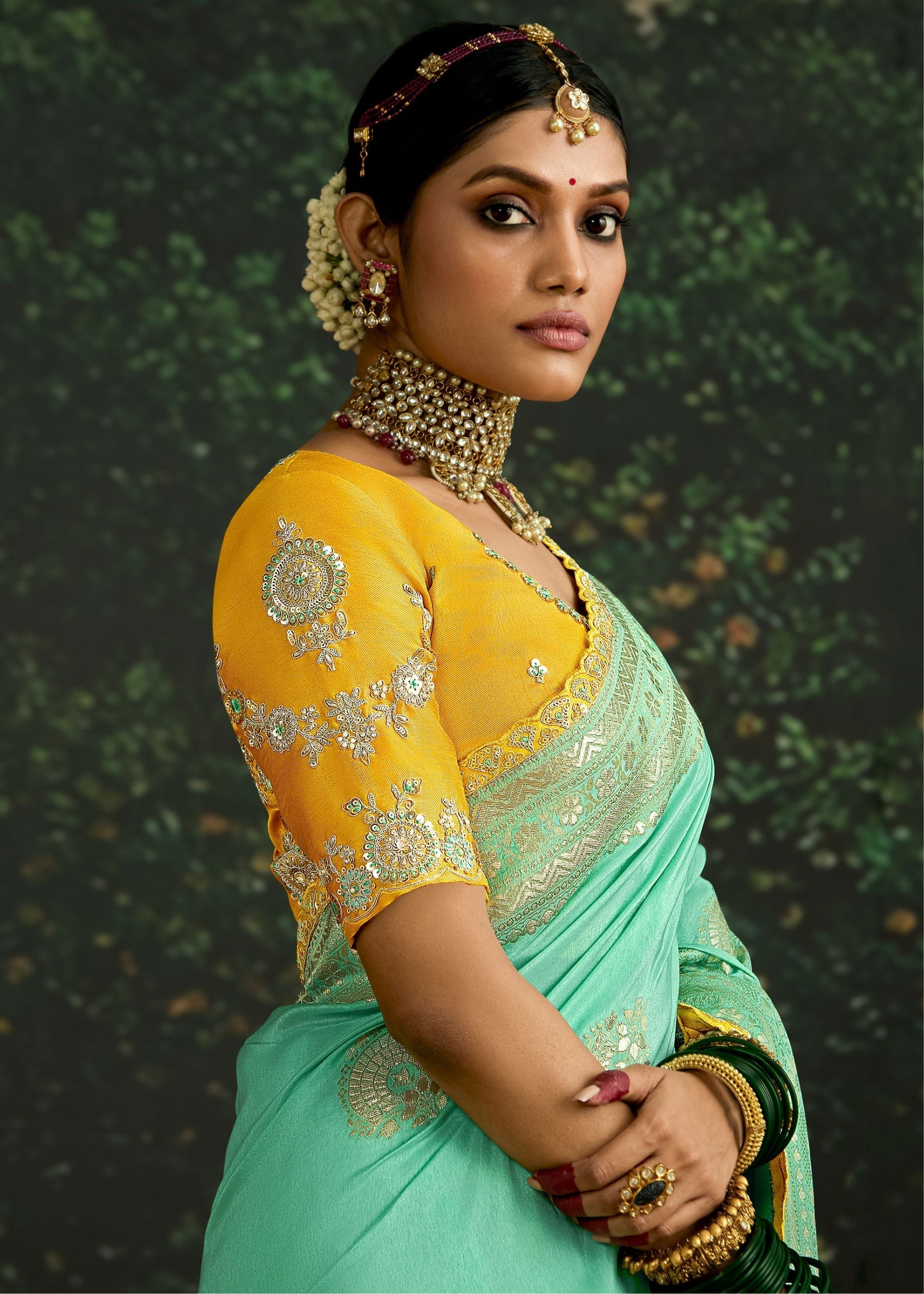Pastel and Yellow Viscose silk Saree with Zari work - qivii