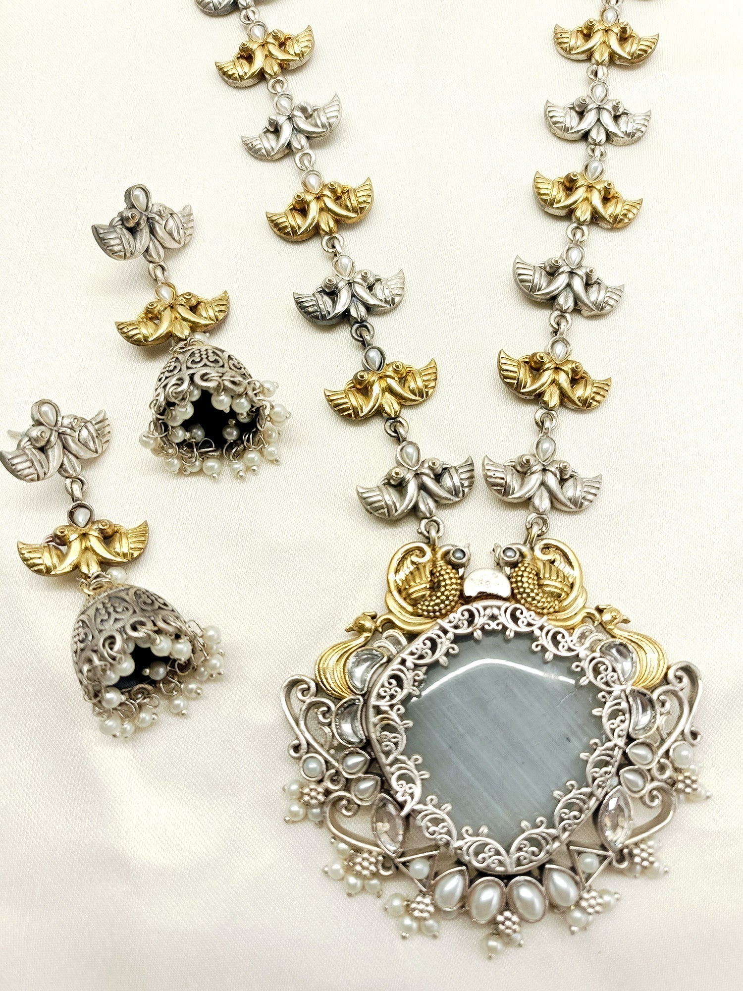 Leisha Grey Oxidized Necklace Set - qivii