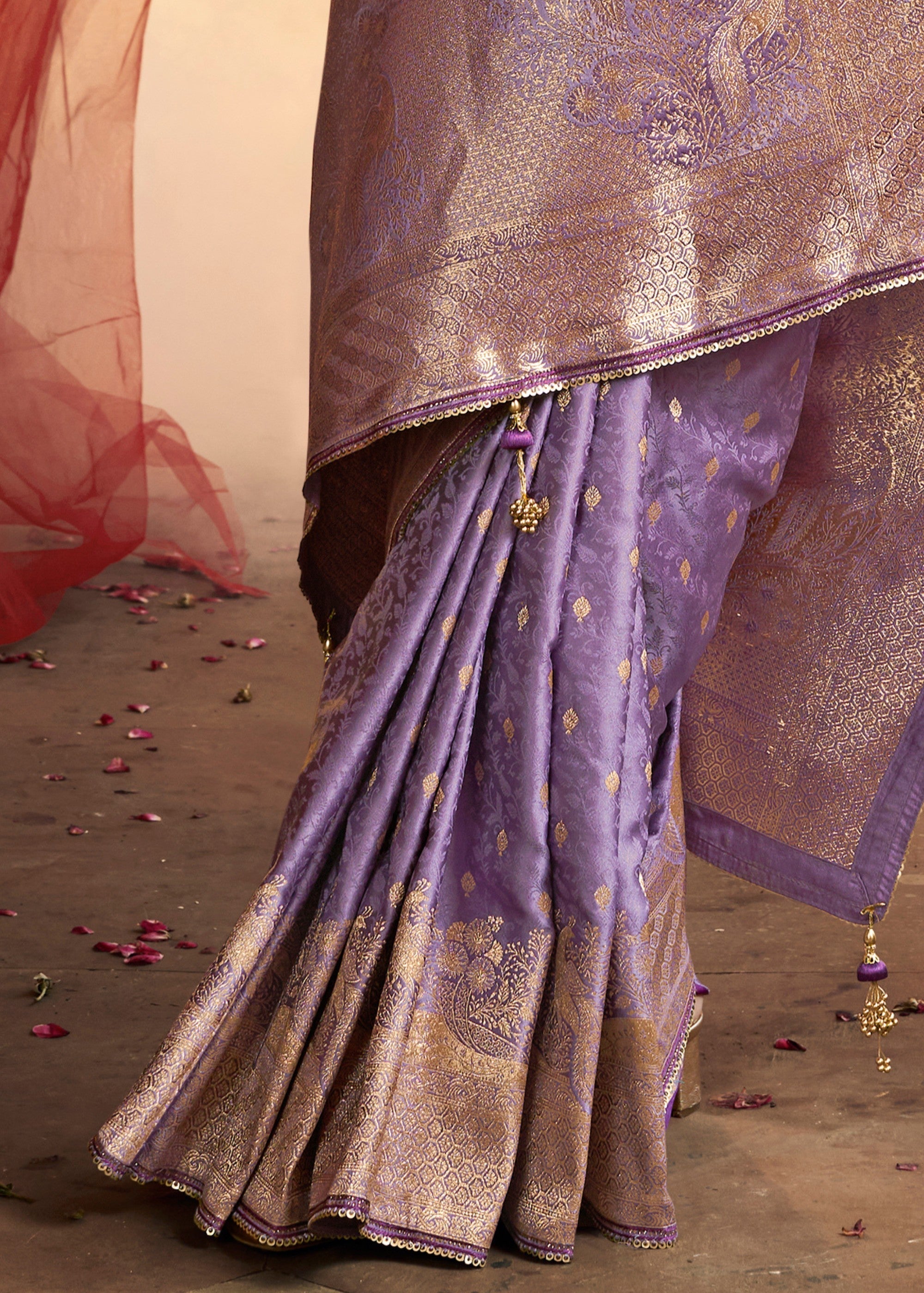 Amethyst Purple Satin Silk Saree With Beautiful Lace Border And Heavy Designer Embroidered Blouse - qivii