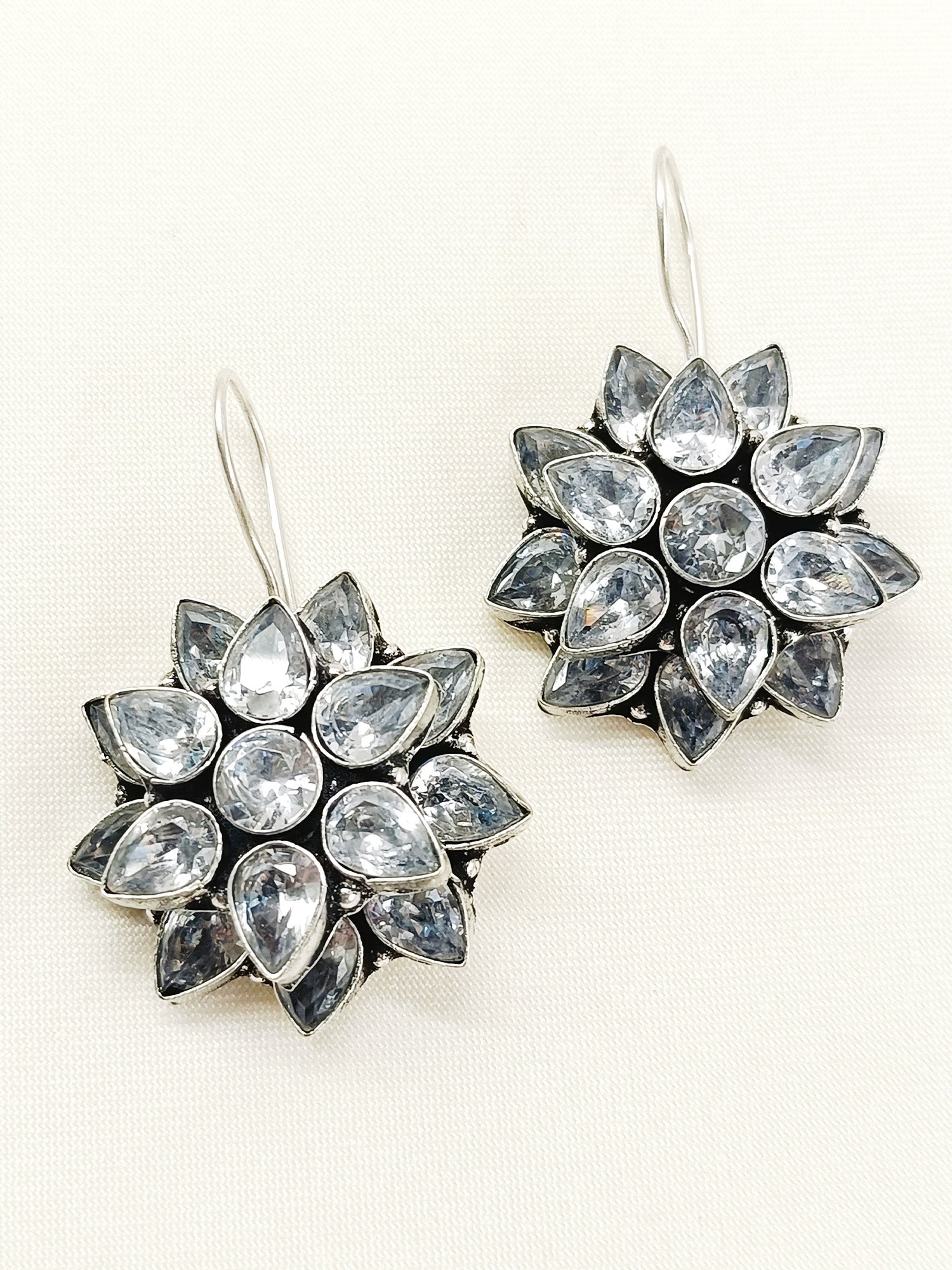 Fara White Oxidized Earring