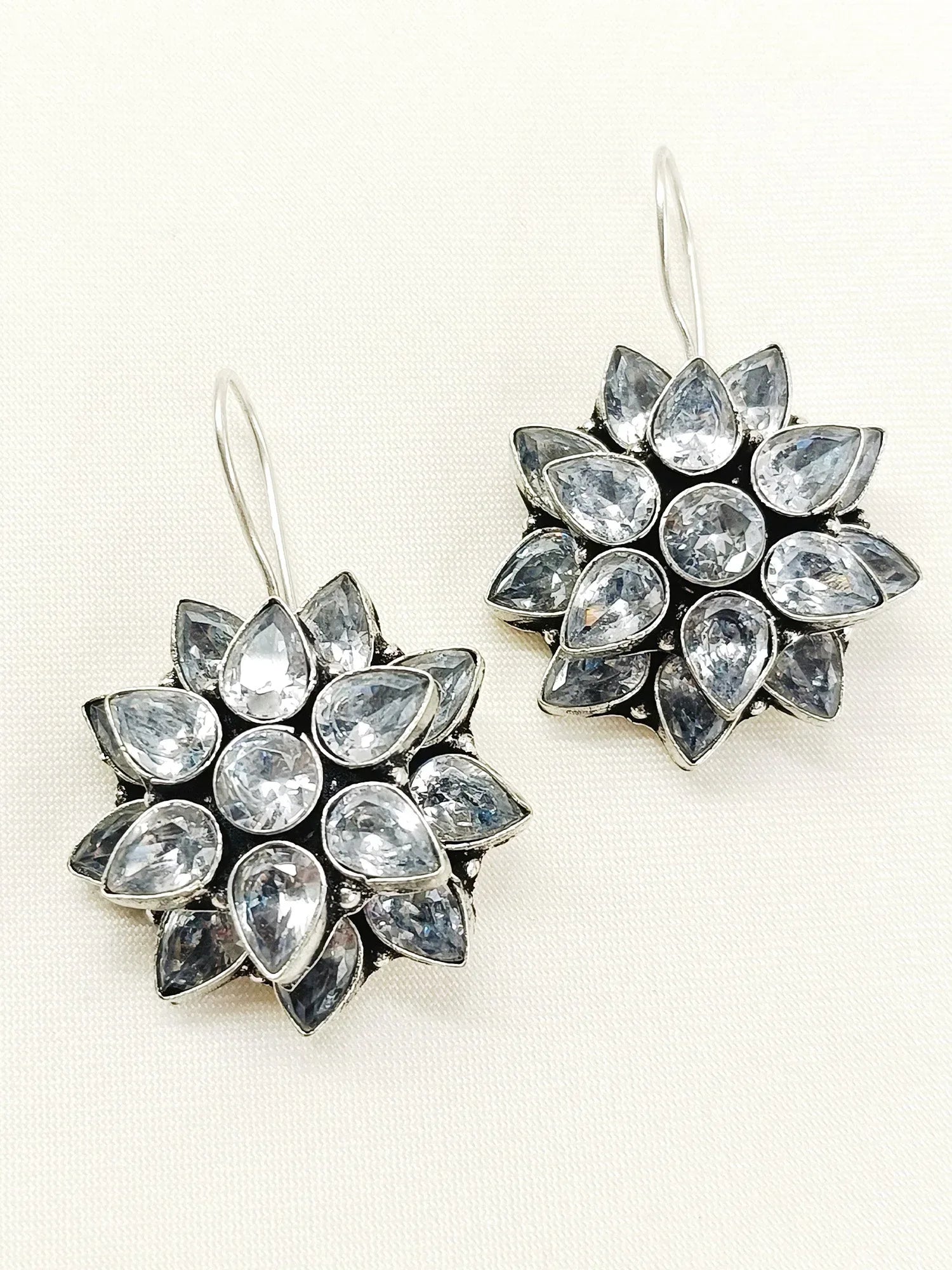 Fara White Oxidized Earring