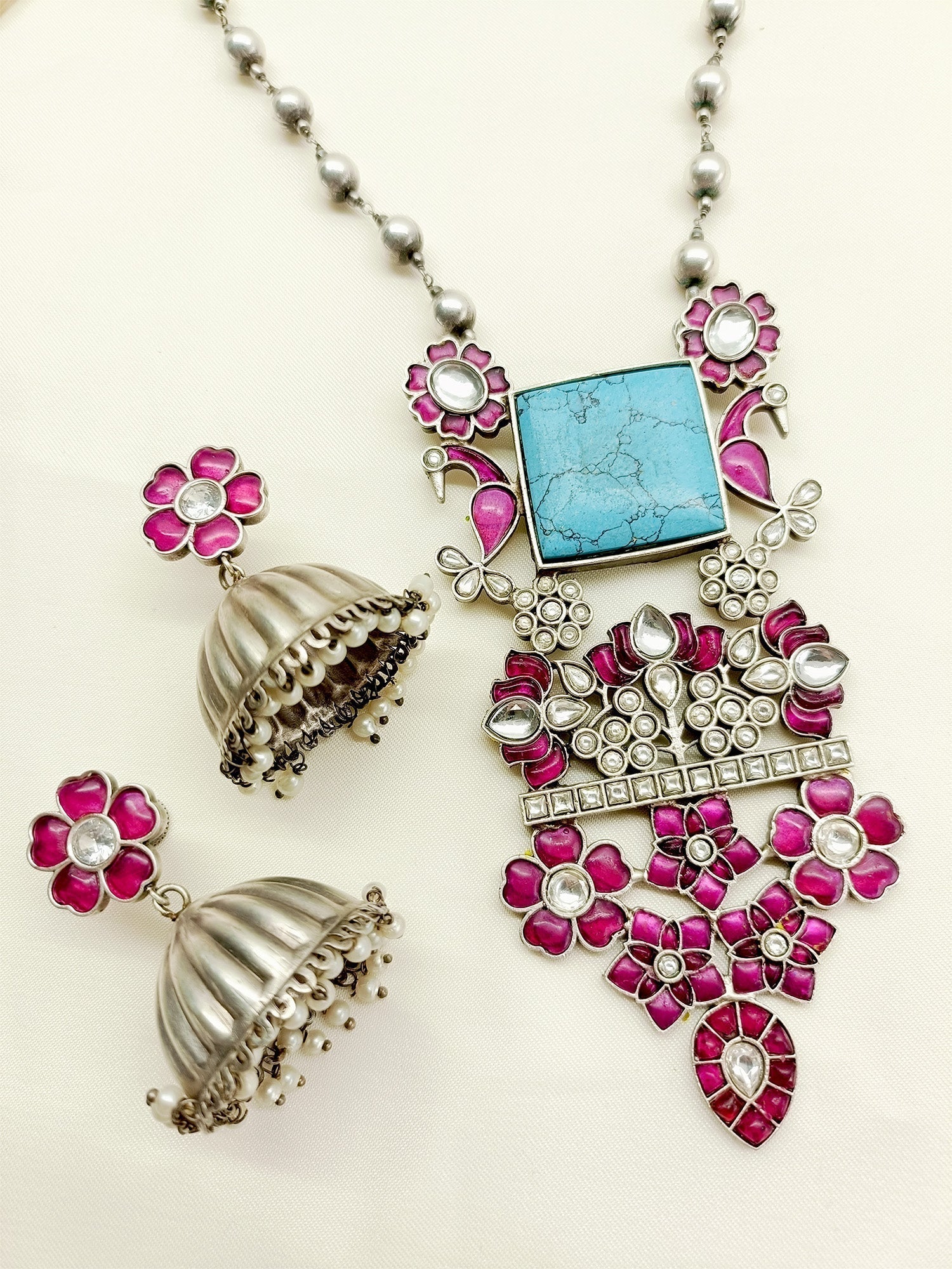 Celine F & R German Silver Oxidized Pendant Set - qivii