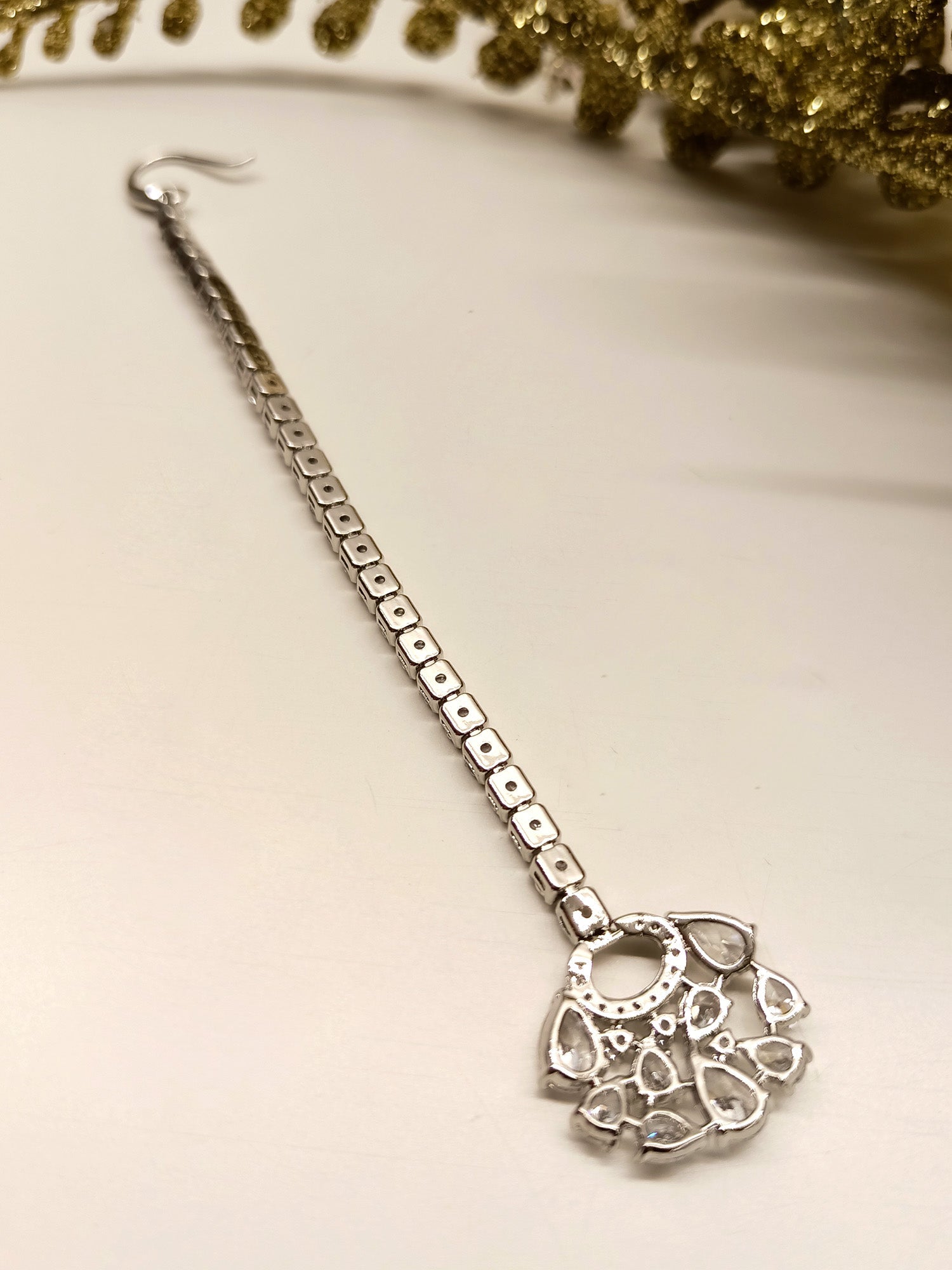 Malika White American Diamond Maangtikka - qivii