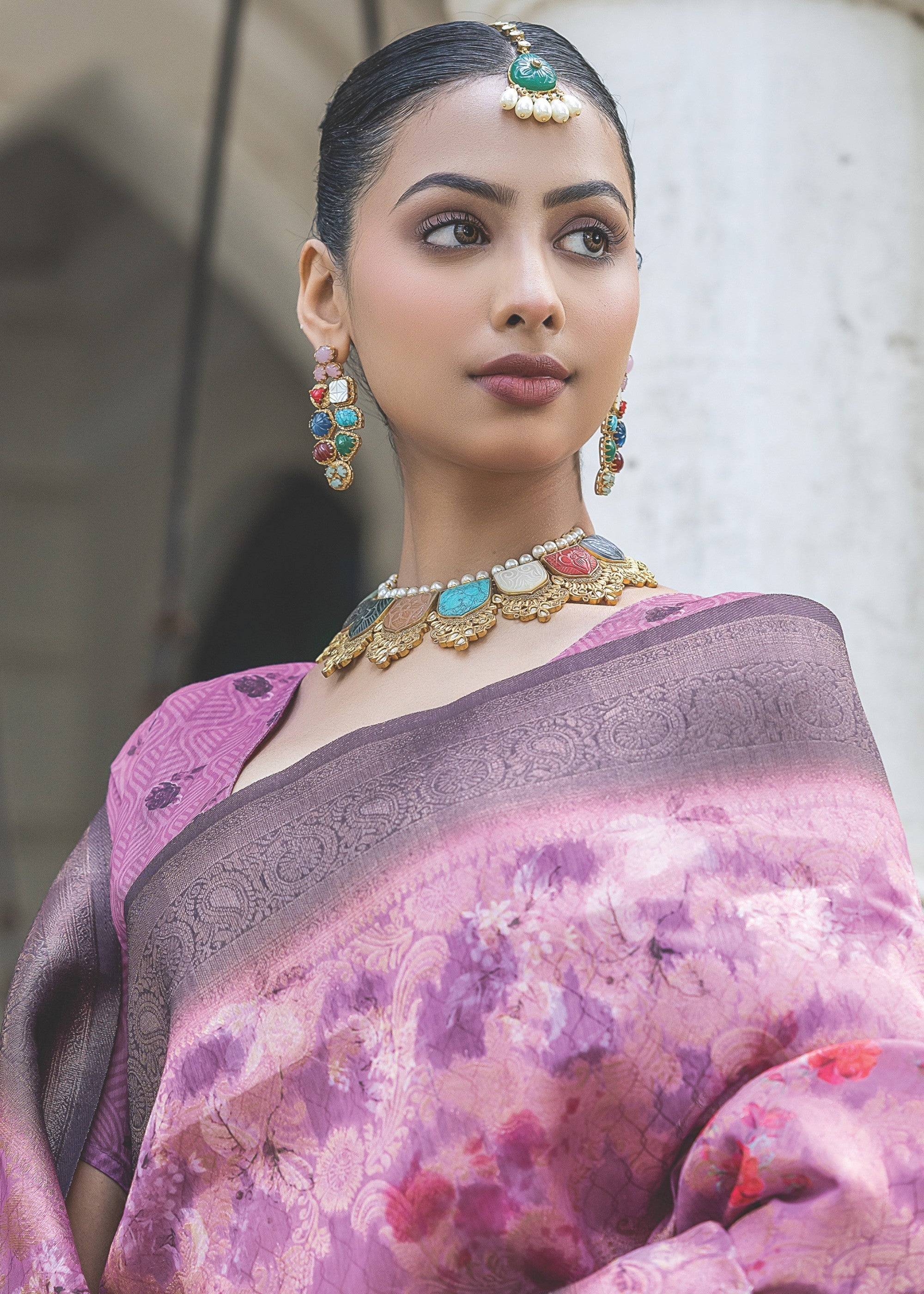 Barbie Pink Woven Silk Saree with Contrast Pallu - qivii