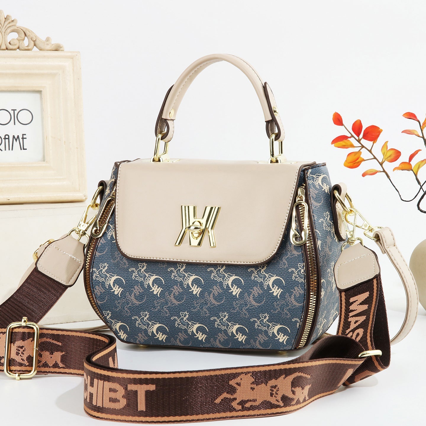 Women's Classic Letter Print Apple Bag - Multi-Way Crossbody Shoulder Tote Handbag Purse