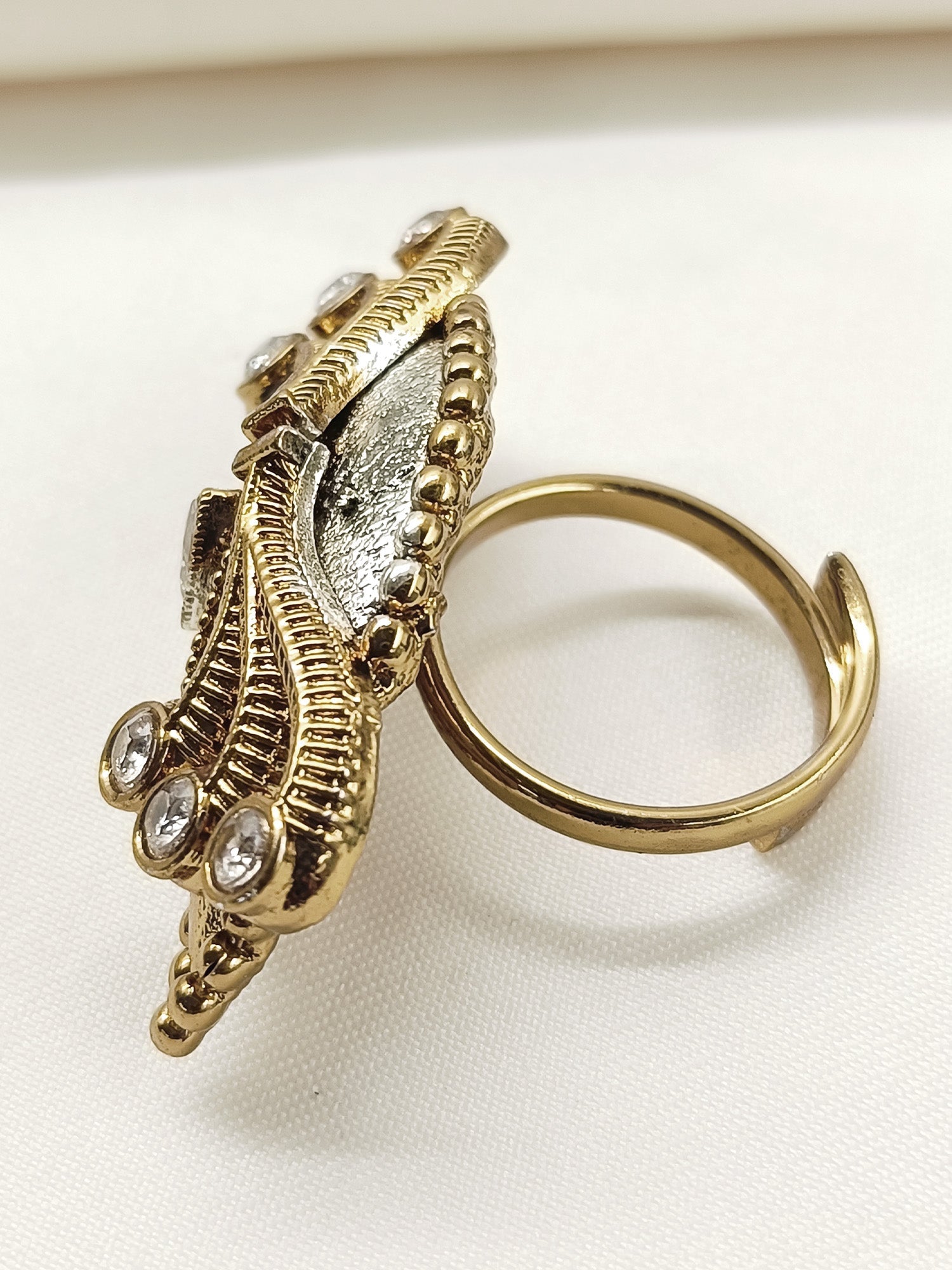 Ojashvi White Oxidized Finger Ring