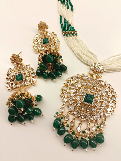 Zandra Green Long Kundan Necklace Set