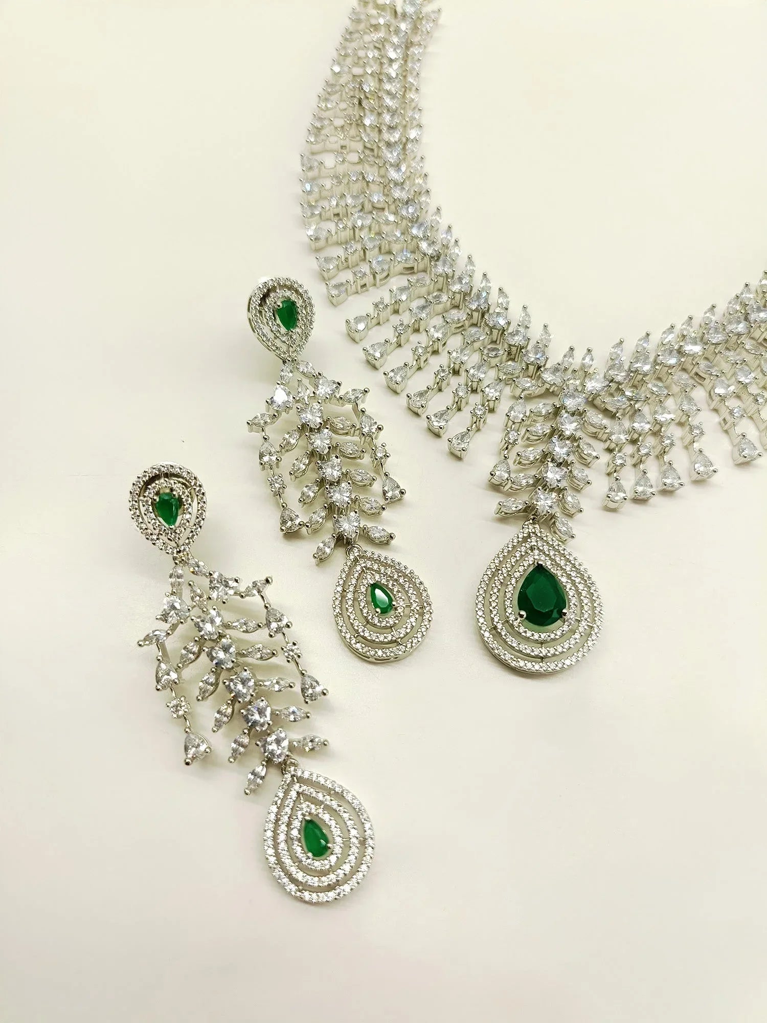 Minakshi Emerald American Diamond Necklace Set