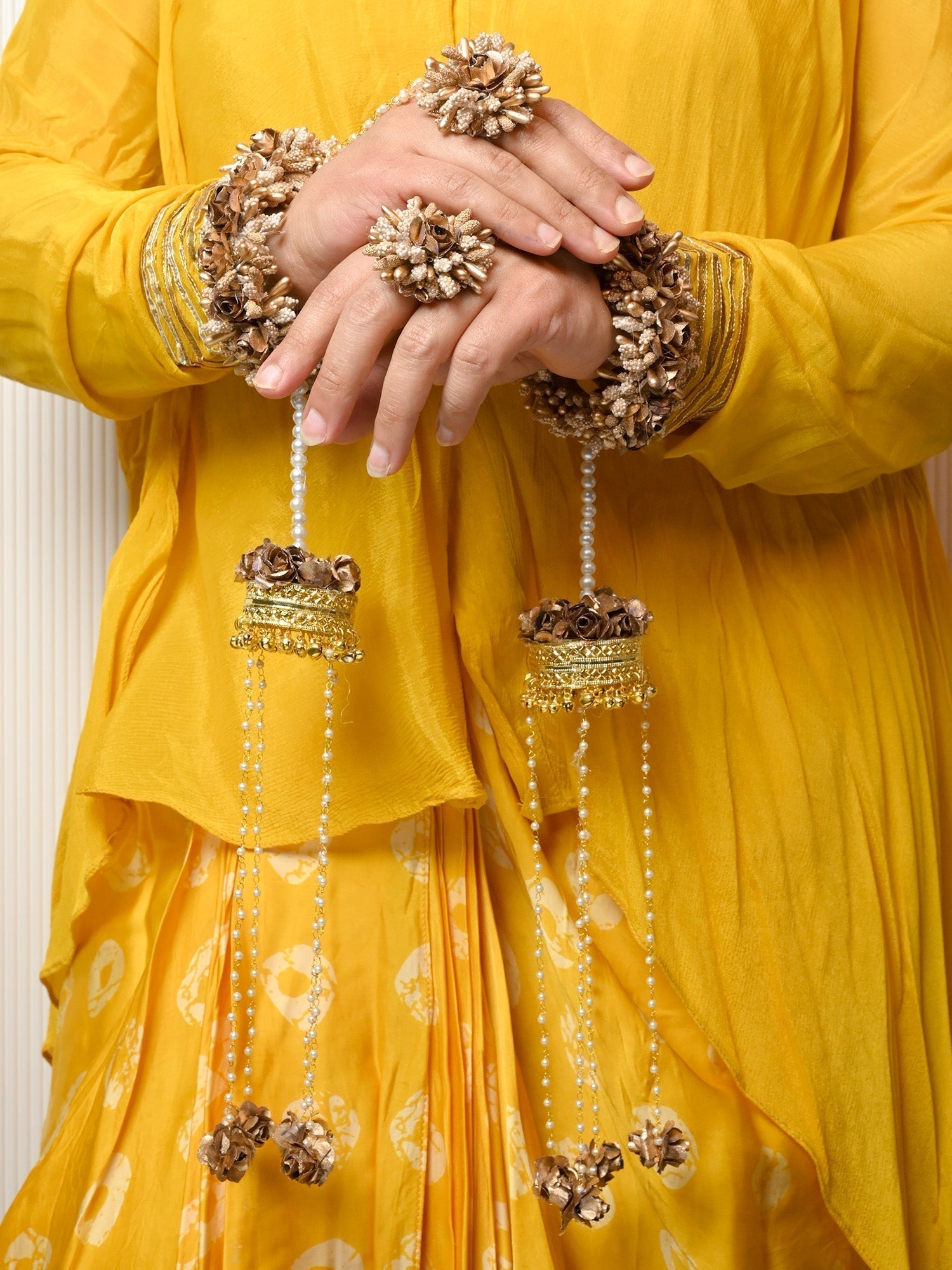 Falguni Copper Floral With Pearl Hanging Kalire - qivii